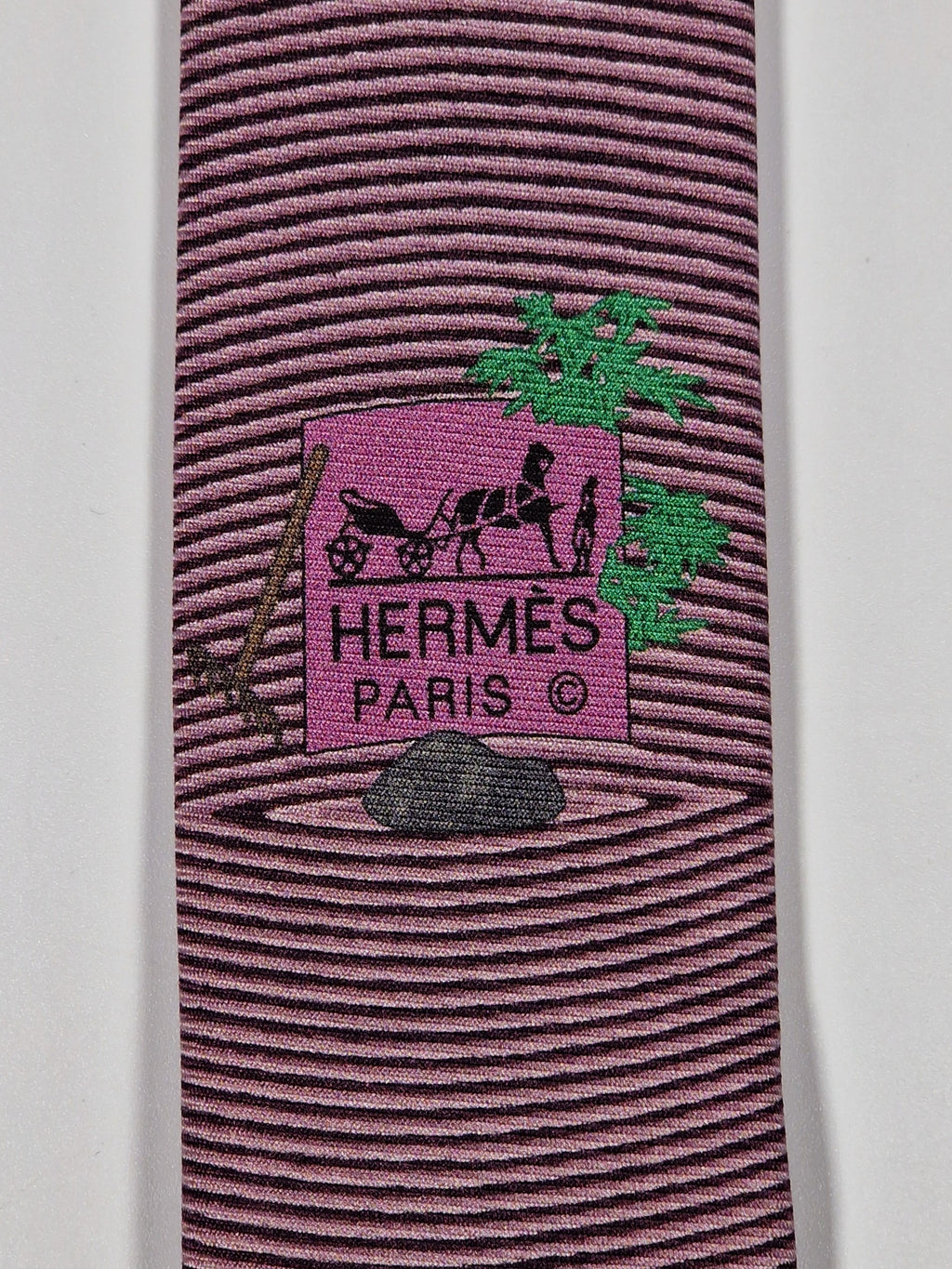 Hermès silk tie pink japanese garden pattern 645844 IA