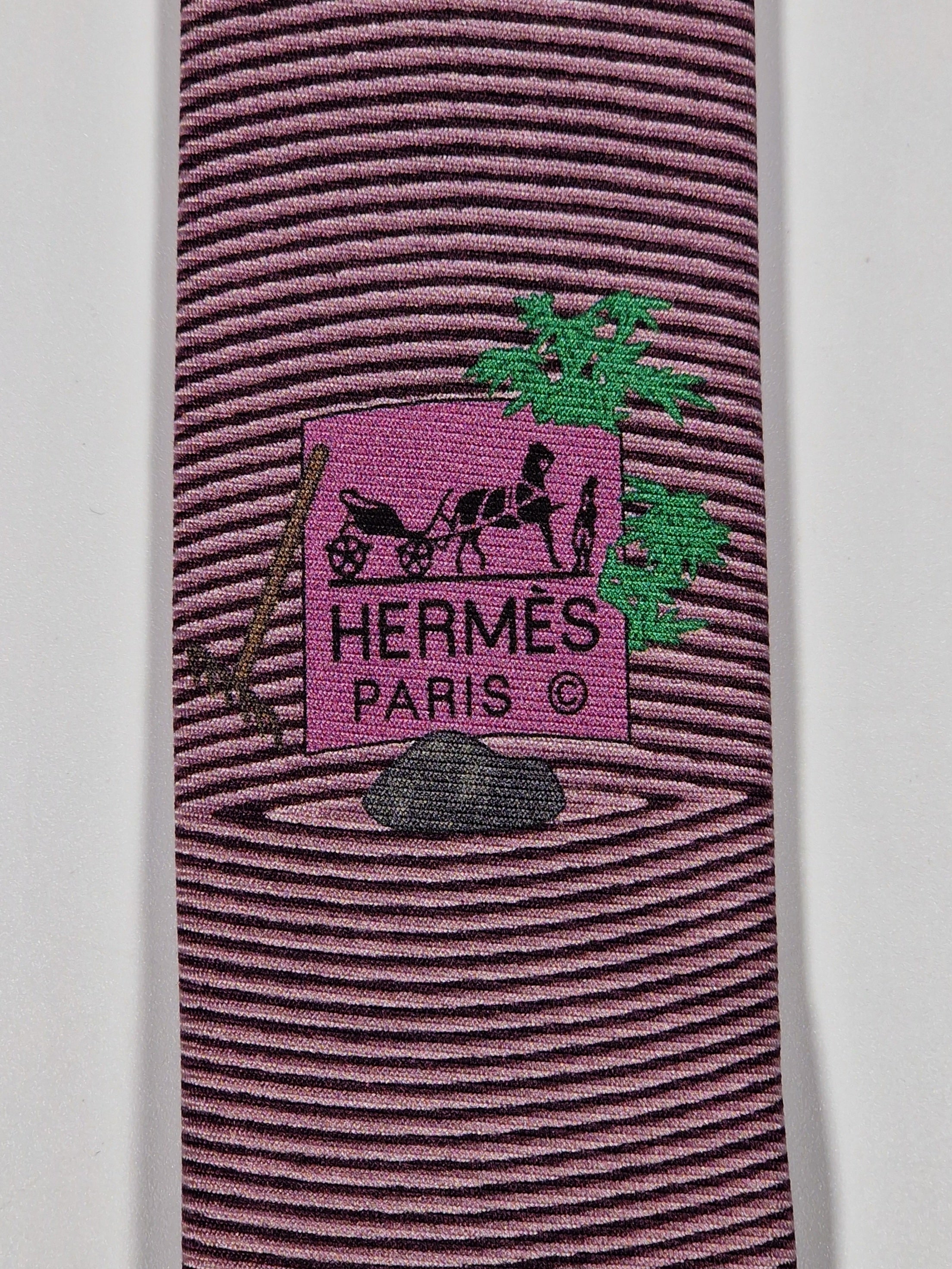 Hermès silk tie pink japanese garden pattern 645844 IA