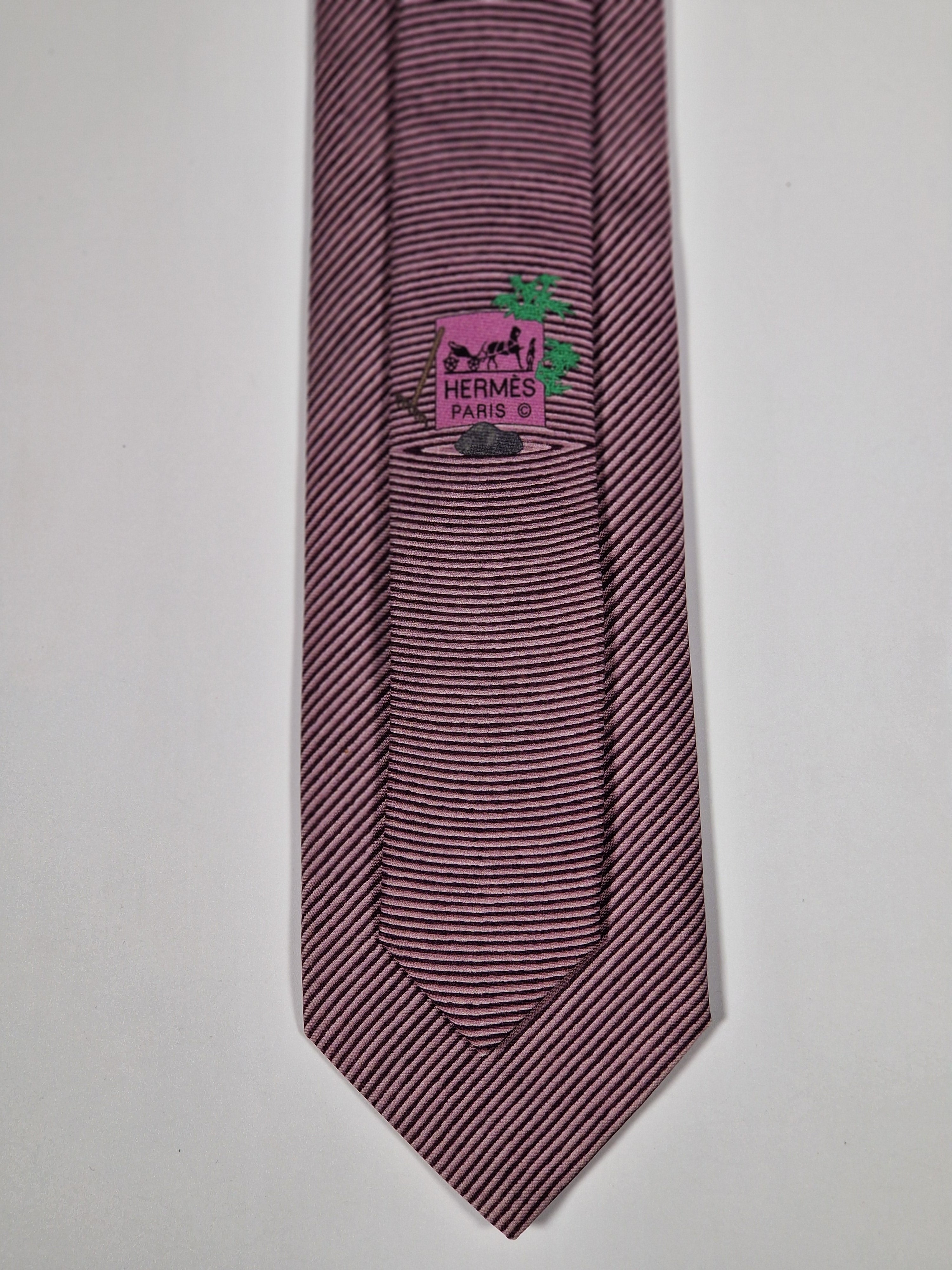 Hermès silk tie pink japanese garden pattern 645844 IA