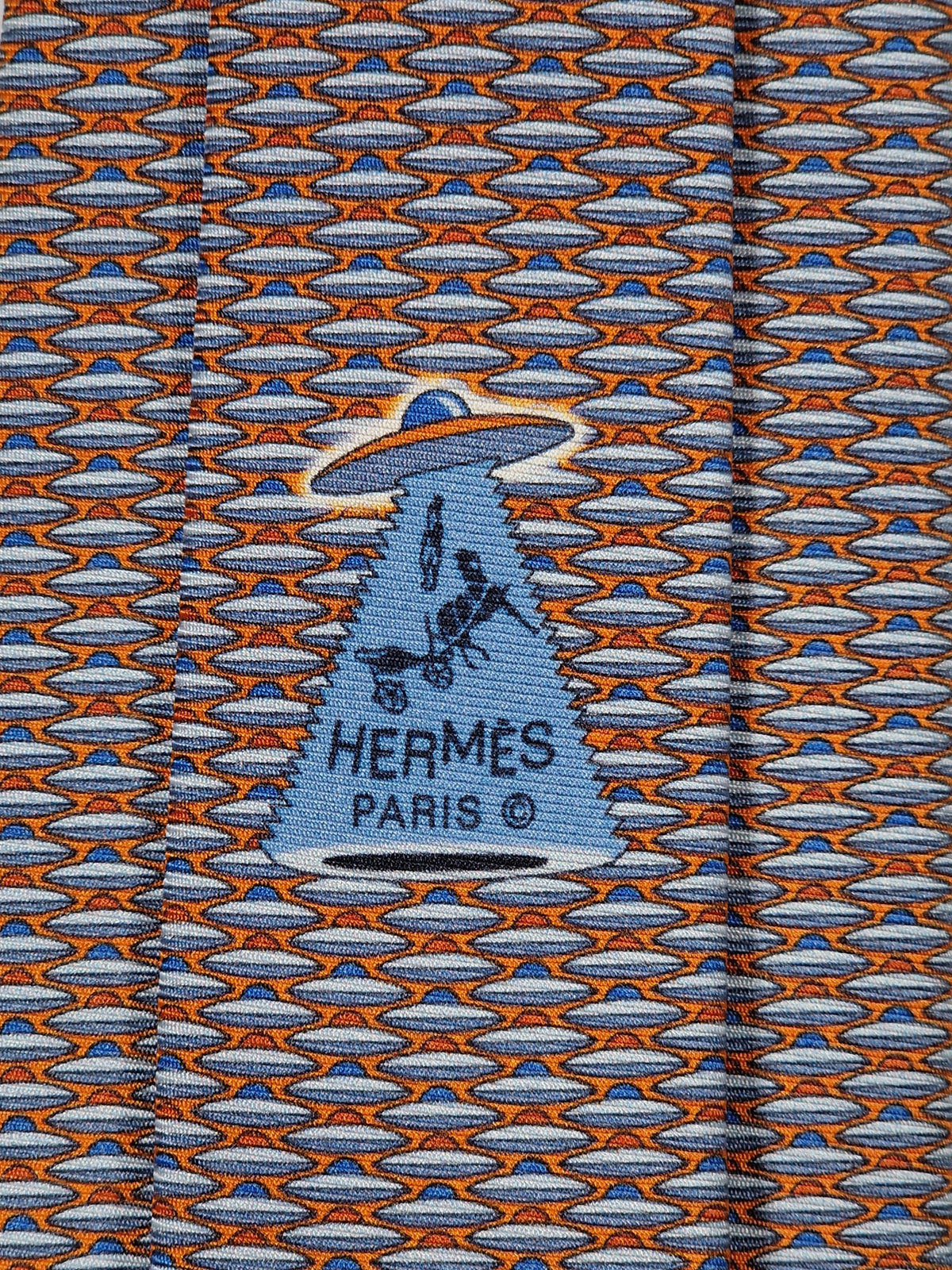 645846 Hermès tie orange UFO pattern Hermès 645846 IA tie orange