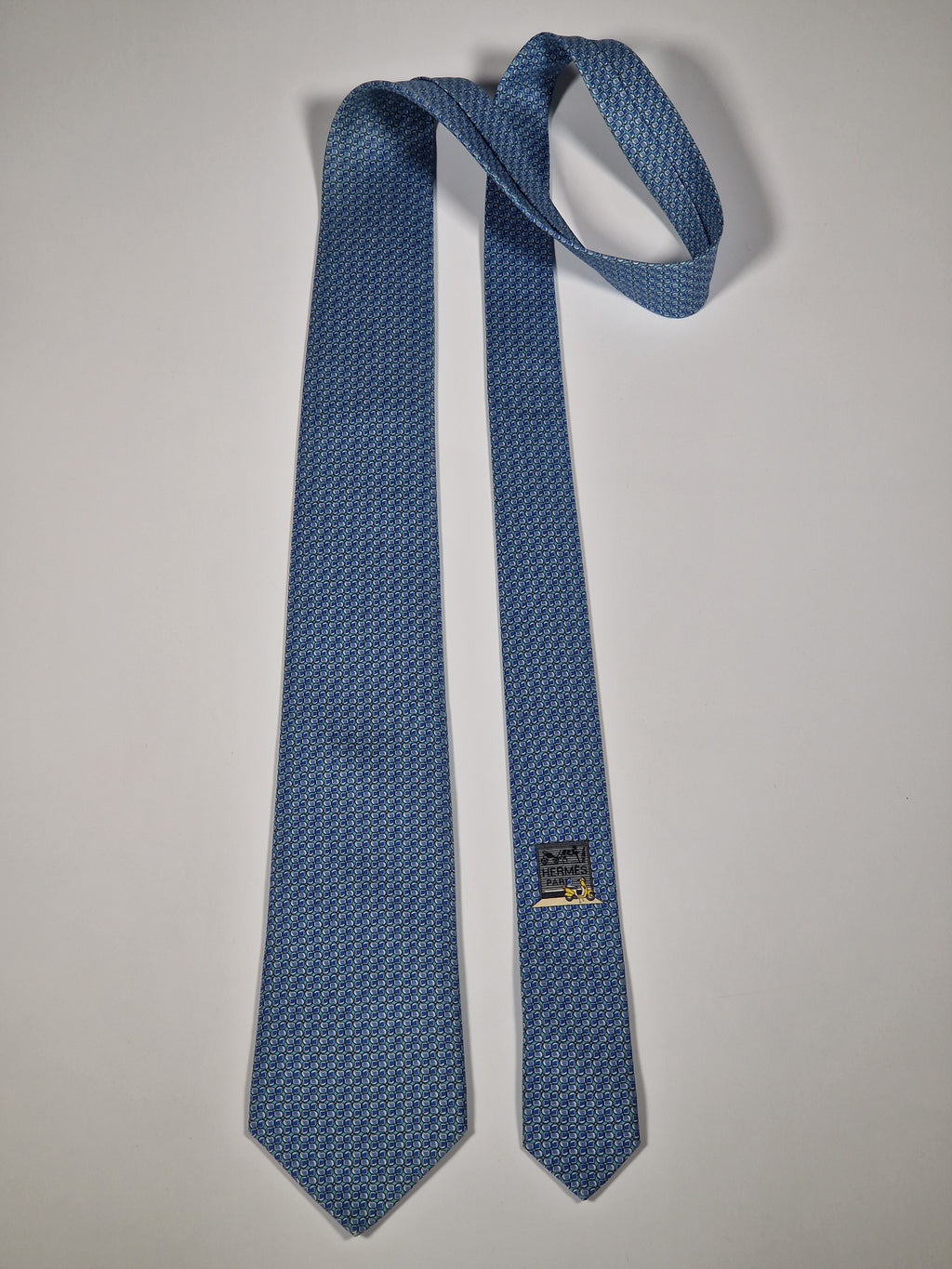 Hermès silk tie blue helmet whimsical pattern 645861 IA