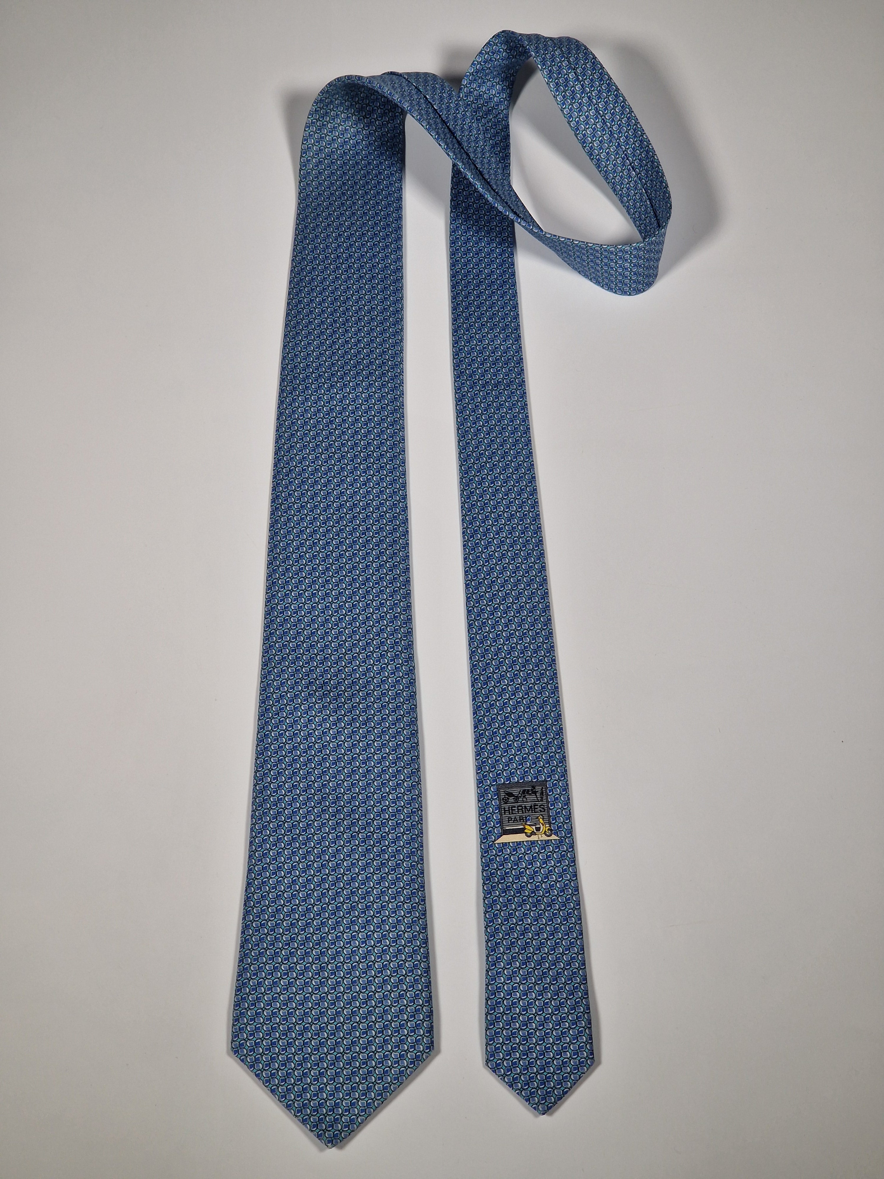 Hermès silk tie blue helmet whimsical pattern 645861 IA