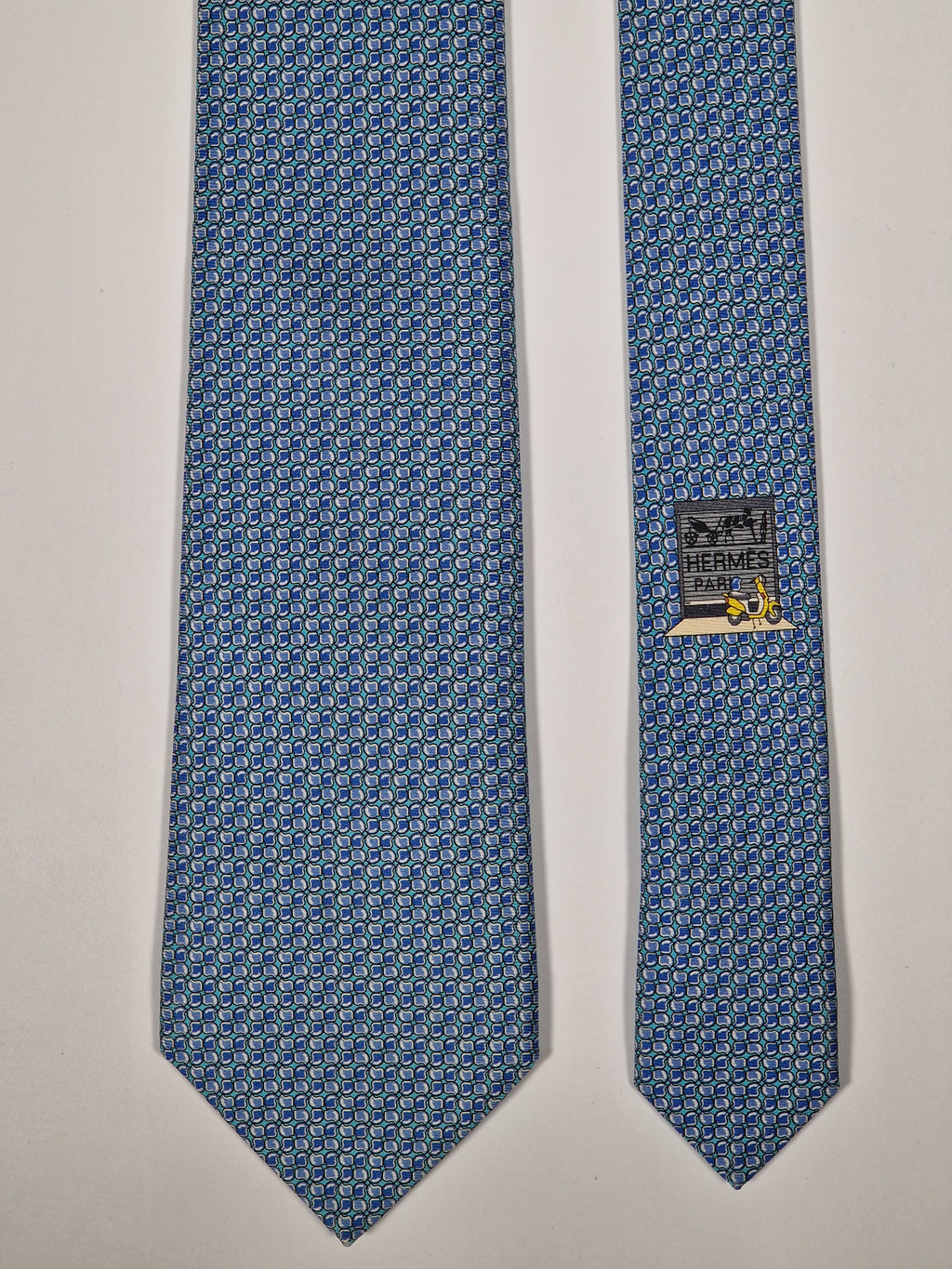 Hermès silk tie blue helmet whimsical pattern 645861 IA