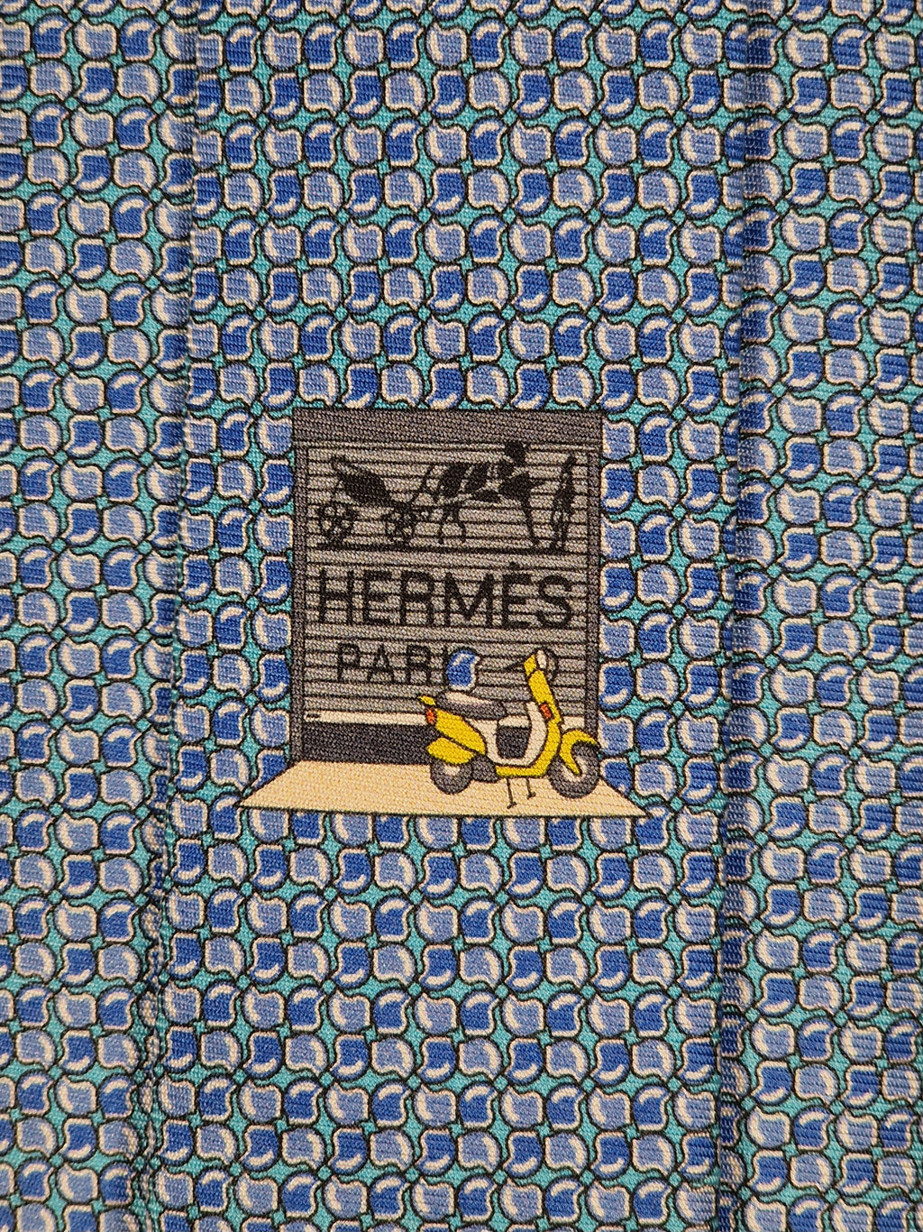 Hermès silk tie blue helmet whimsical pattern 645861 IA