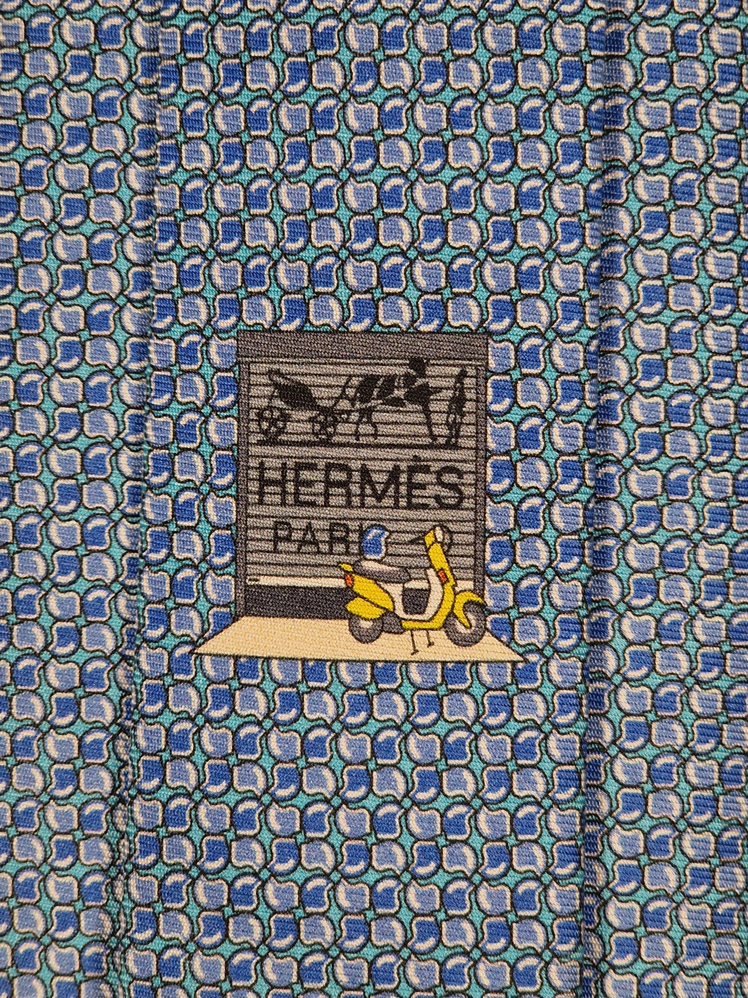 Hermès silk tie blue helmet whimsical pattern 645861 IA