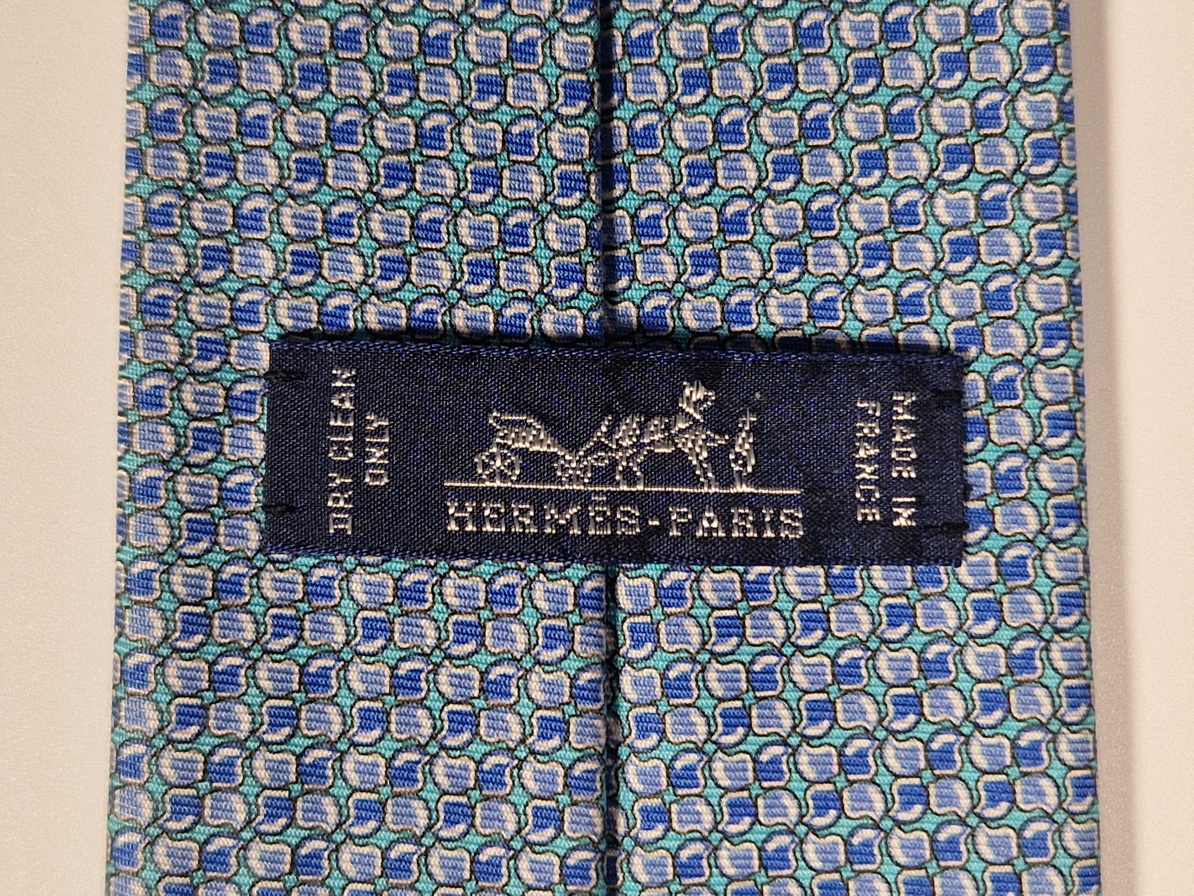 Hermès silk tie blue helmet whimsical pattern 645861 IA