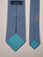 Hermès silk tie blue helmet whimsical pattern 645861 IA