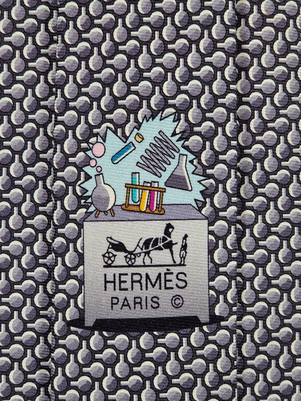 645918 Hermès tie antrachite whimsical lab explosion 645918 SA