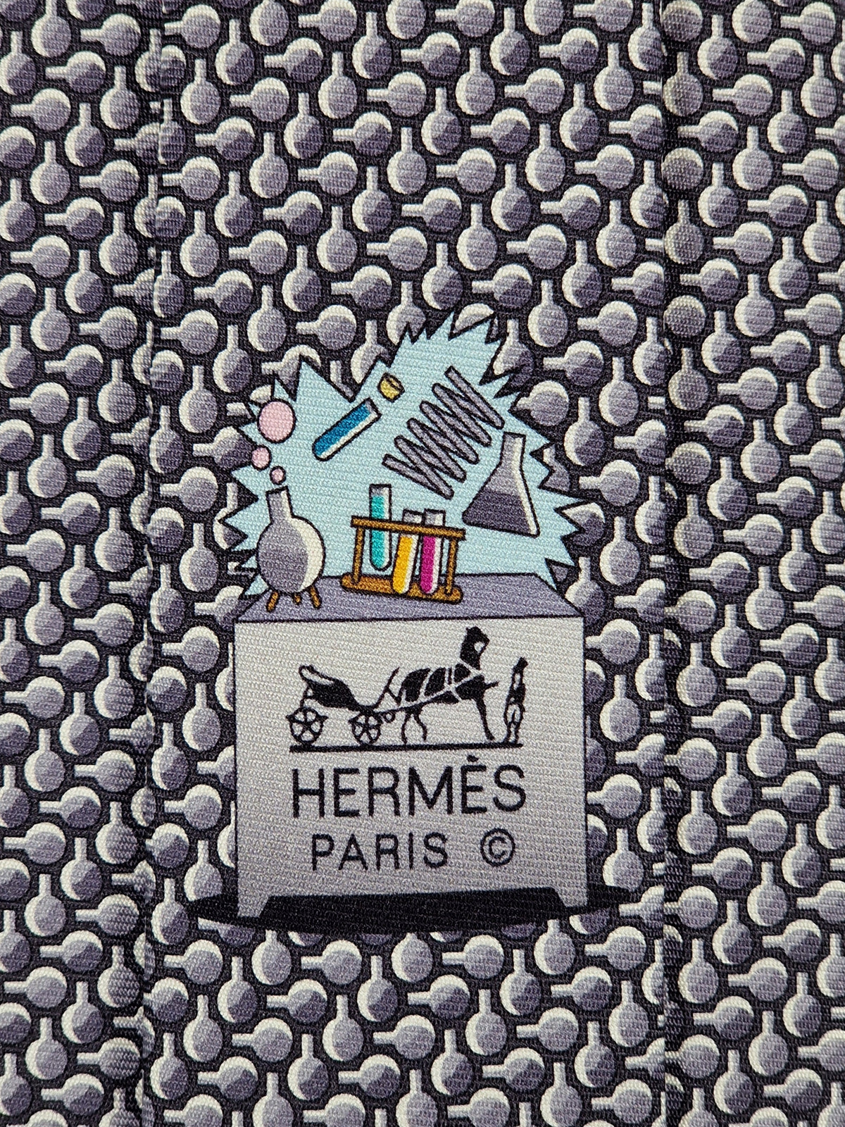 645918 Hermès tie antrachite whimsical lab explosion 645918 SA