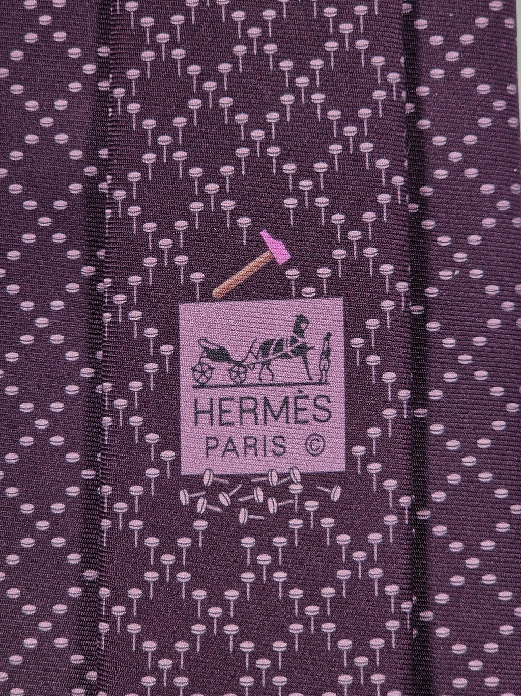 645931 Hermès tie burgundy nails pattern 645931 TA