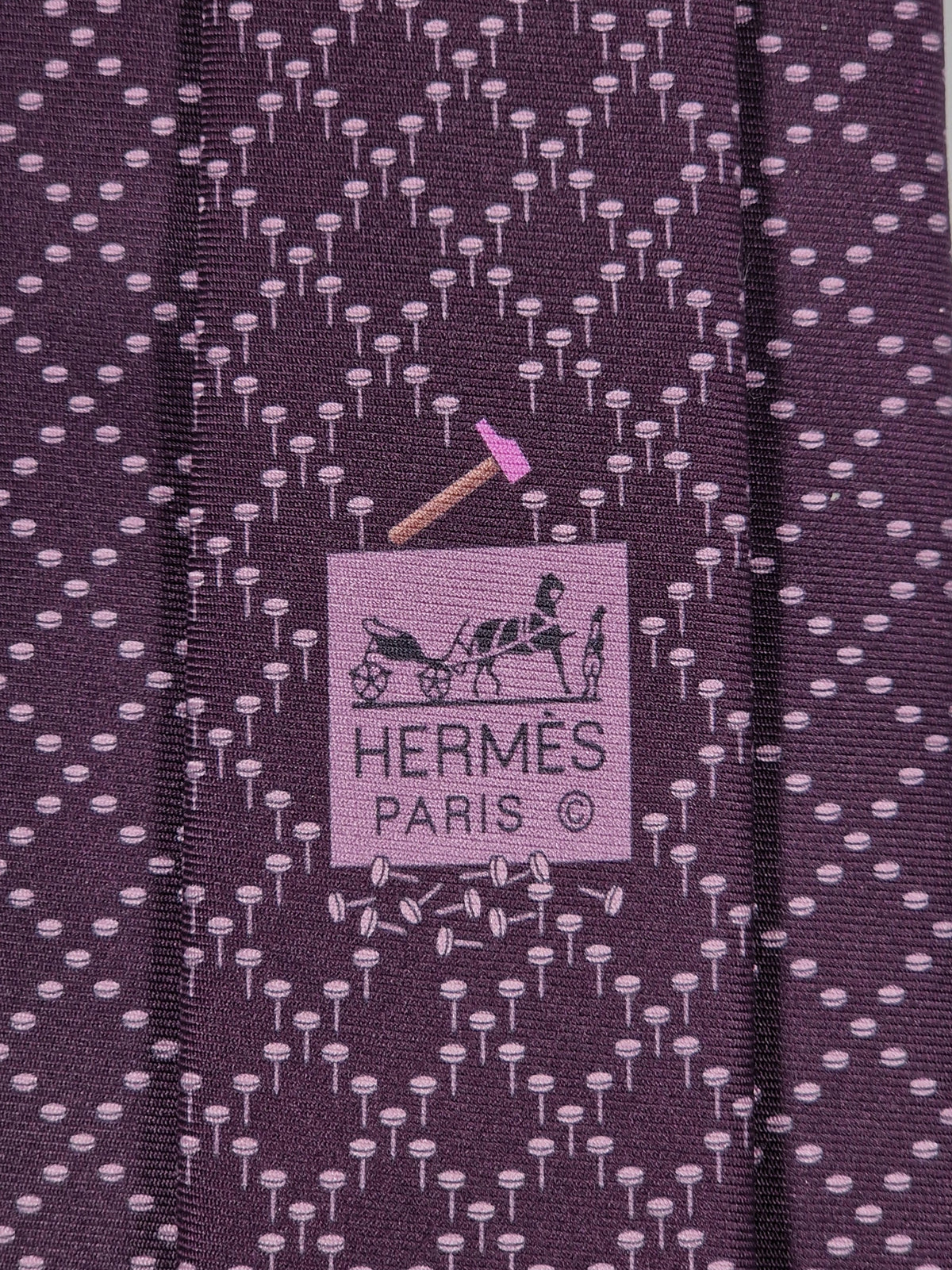 645931 Hermès tie burgundy nails pattern 645931 TA