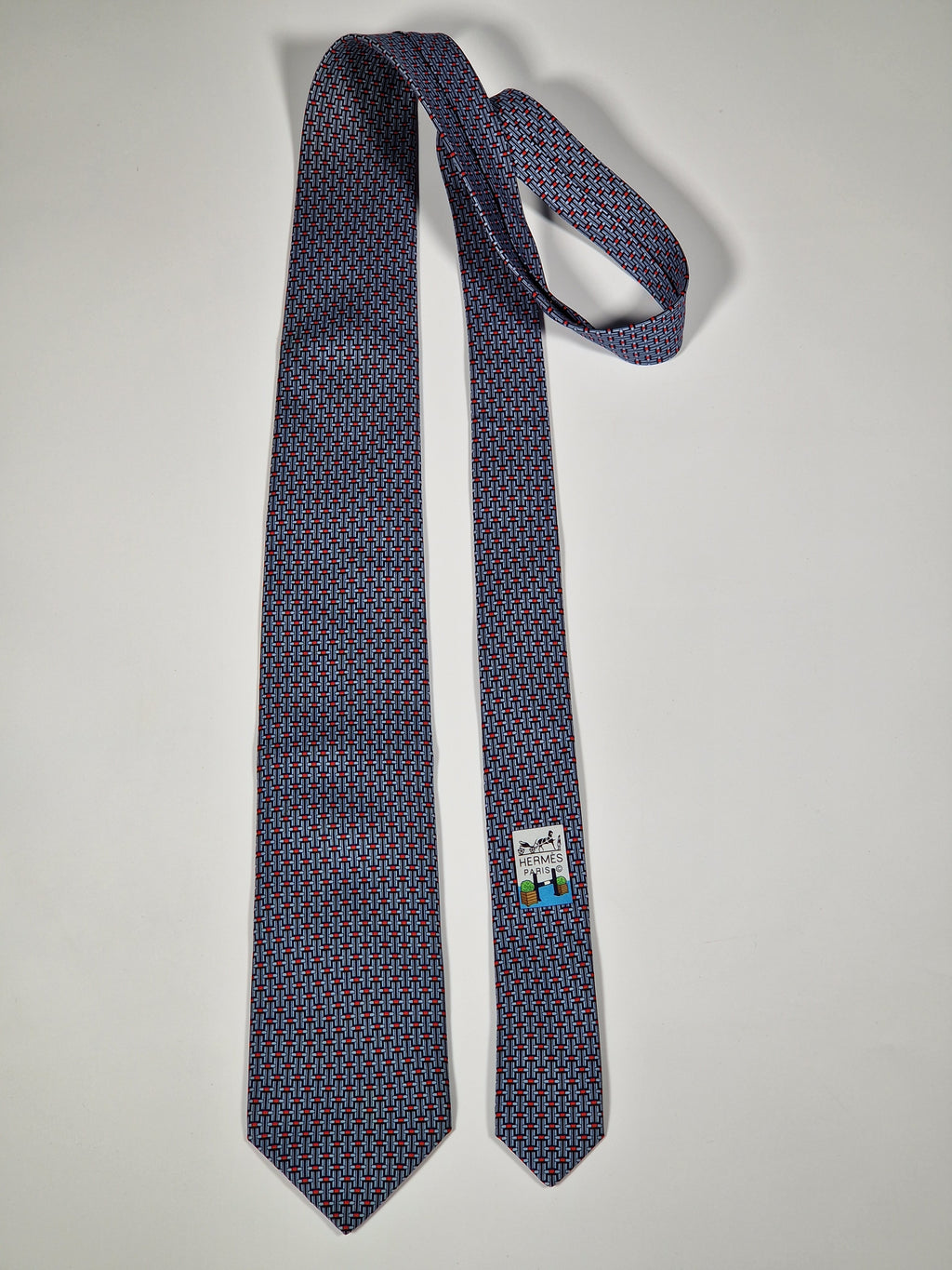645980 Hermès tie blue equestrian jumping obstacles 645980 TA