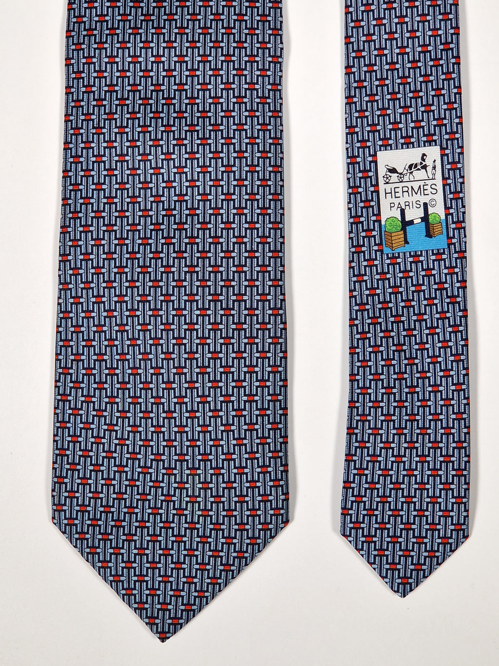 645980 Hermès tie blue equestrian jumping obstacles 645980 TA