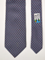 645980 Hermès tie blue equestrian jumping obstacles 645980 TA