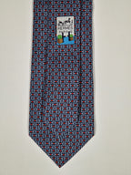 645980 Hermès tie blue equestrian jumping obstacles 645980 TA