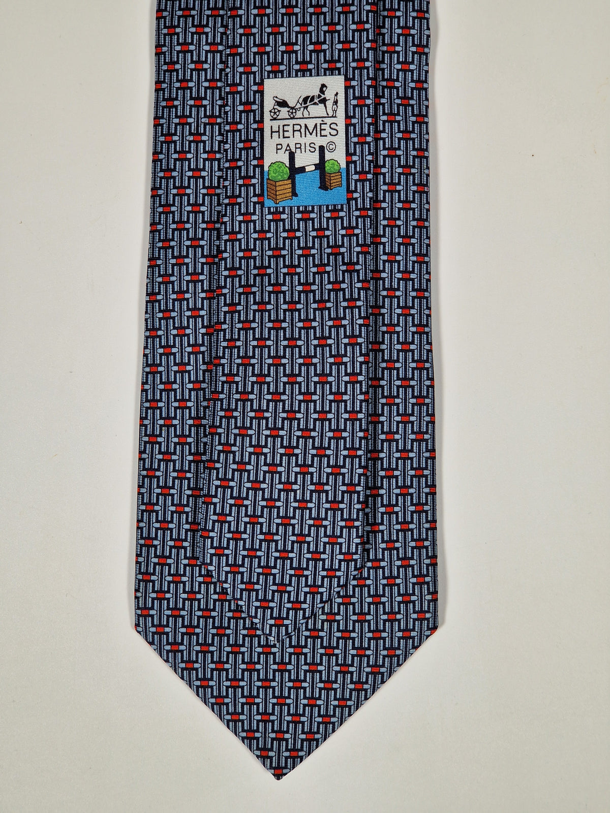 645980 Hermès tie blue equestrian jumping obstacles 645980 TA