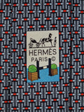 645980 Hermès tie blue equestrian jumping obstacles 645980 TA