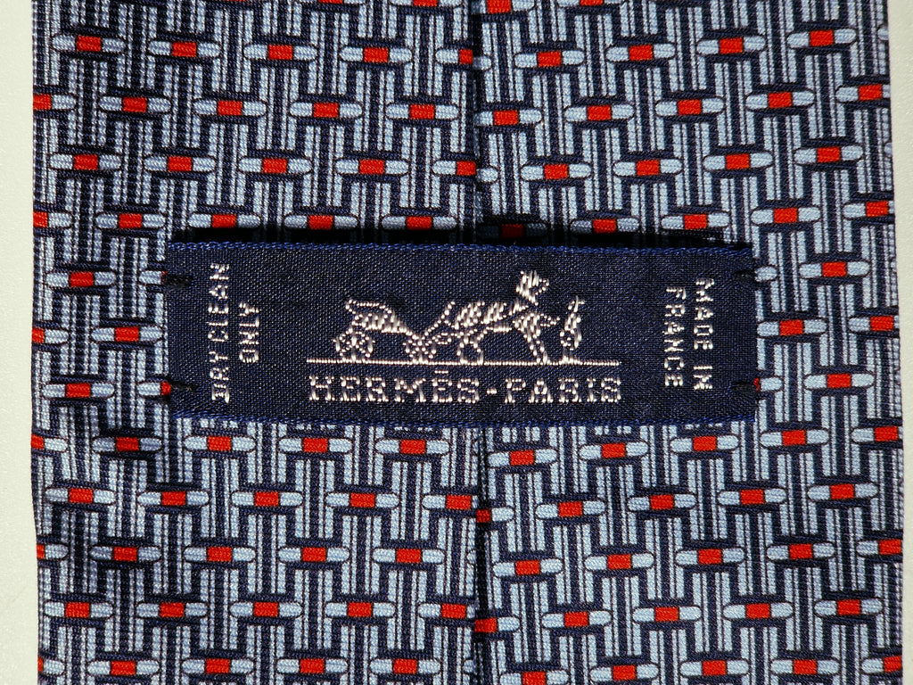 645980 Hermès tie blue equestrian jumping obstacles 645980 TA