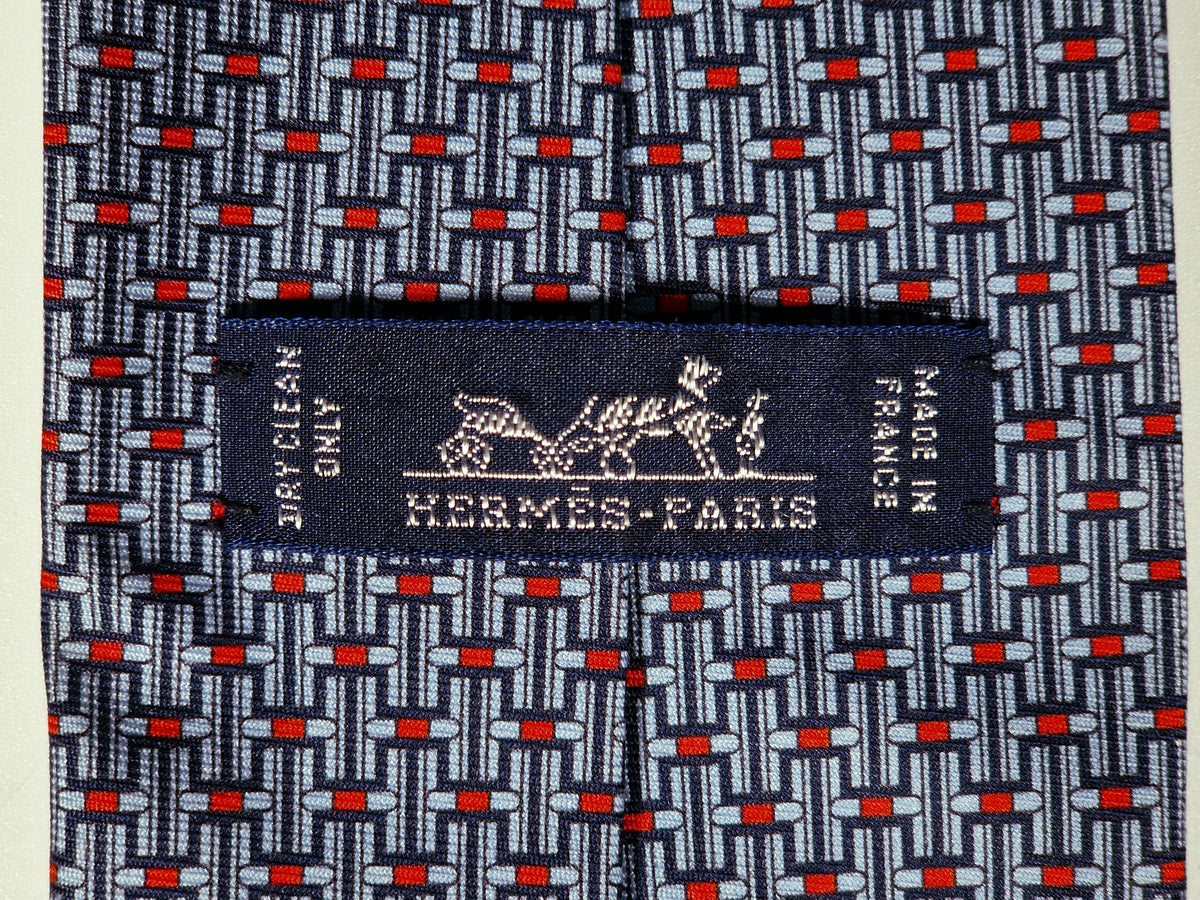 645980 Hermès tie blue equestrian jumping obstacles 645980 TA