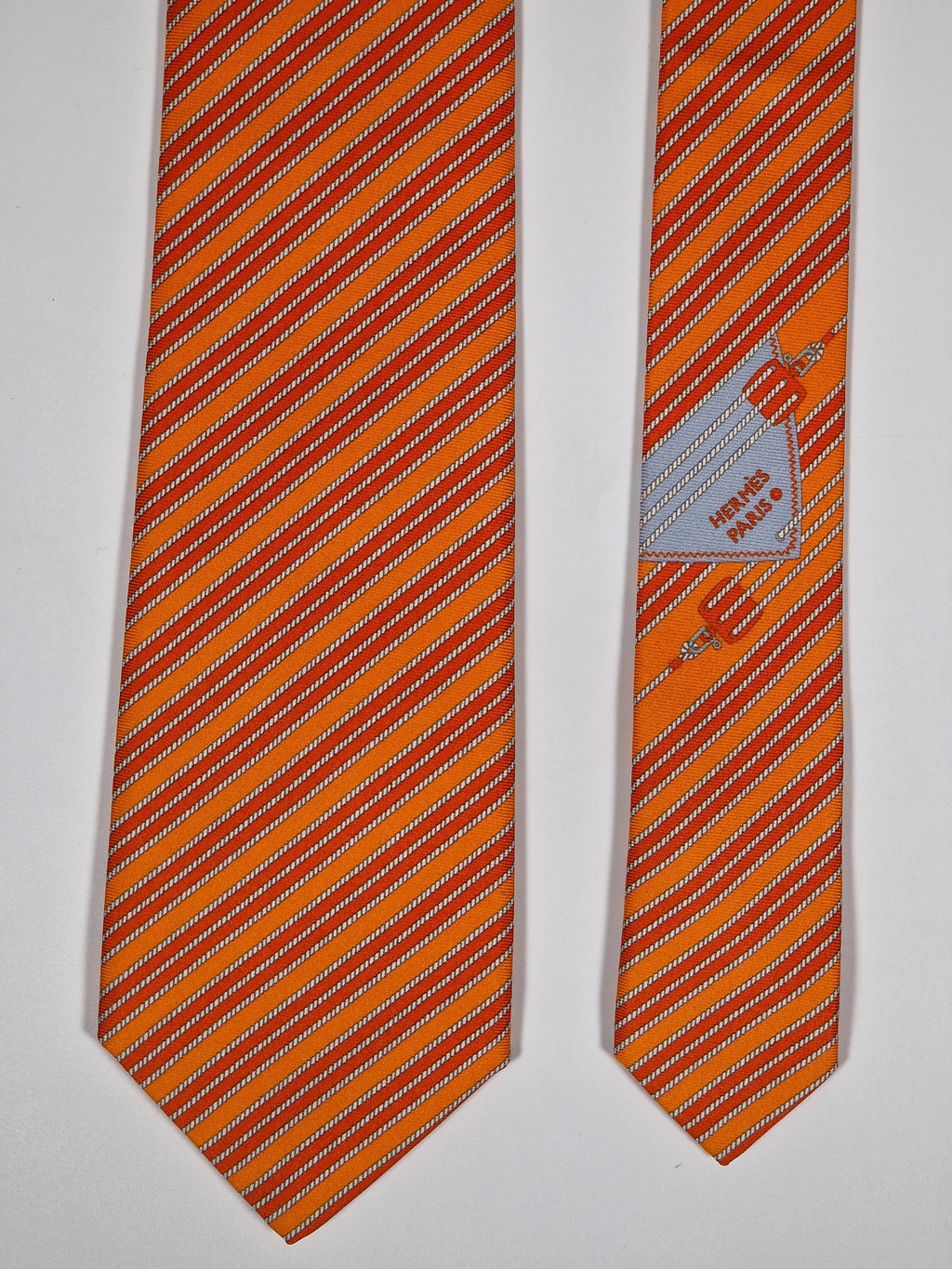 646007 Hermès tie orange Striped sail pattern 646007 OA
