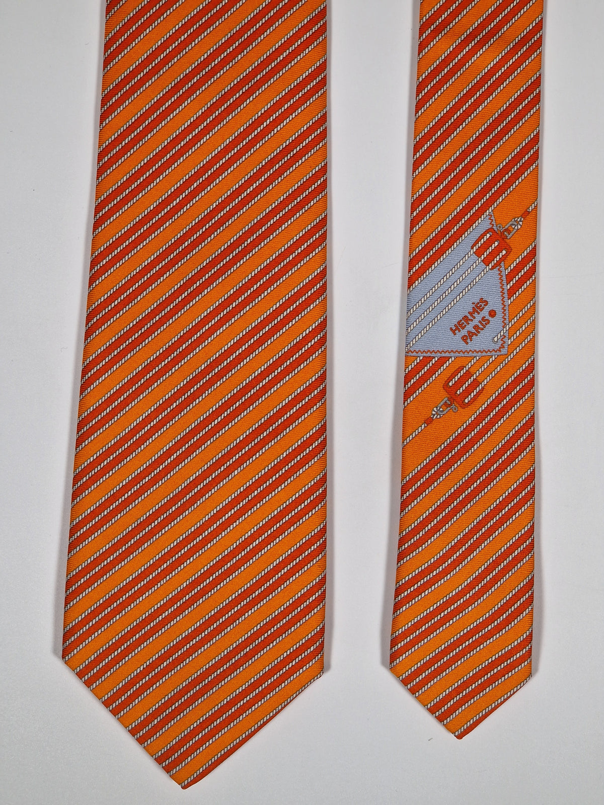 646007 Hermès tie orange Striped sail pattern 646007 OA
