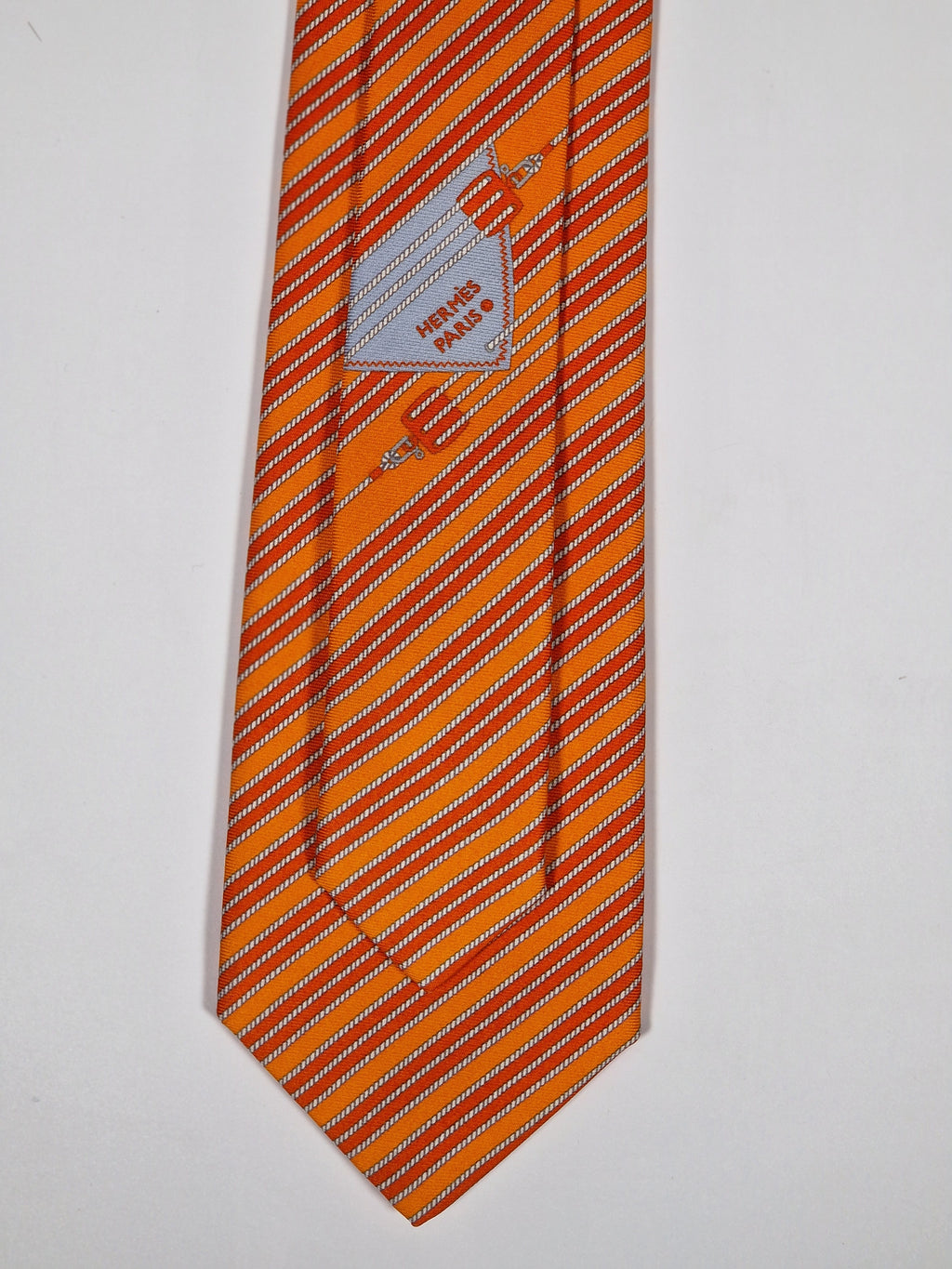 646007 Hermès tie orange Striped sail pattern 646007 OA