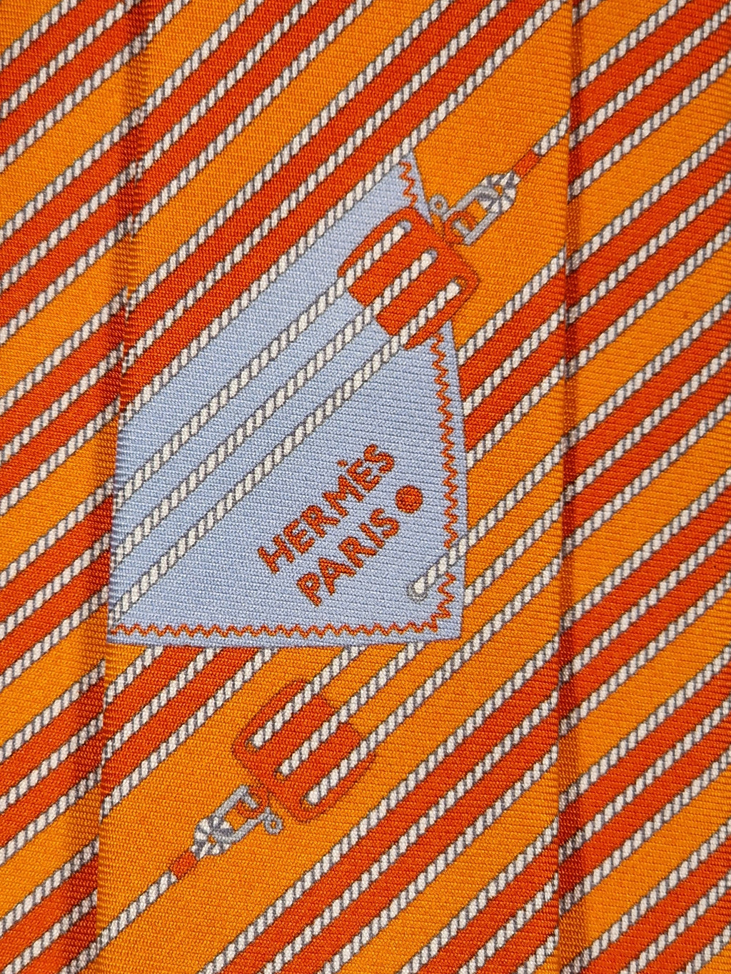 646007 Hermès tie orange Striped sail pattern 646007 OA