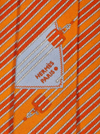 646007 Hermès tie orange Striped sail pattern 646007 OA