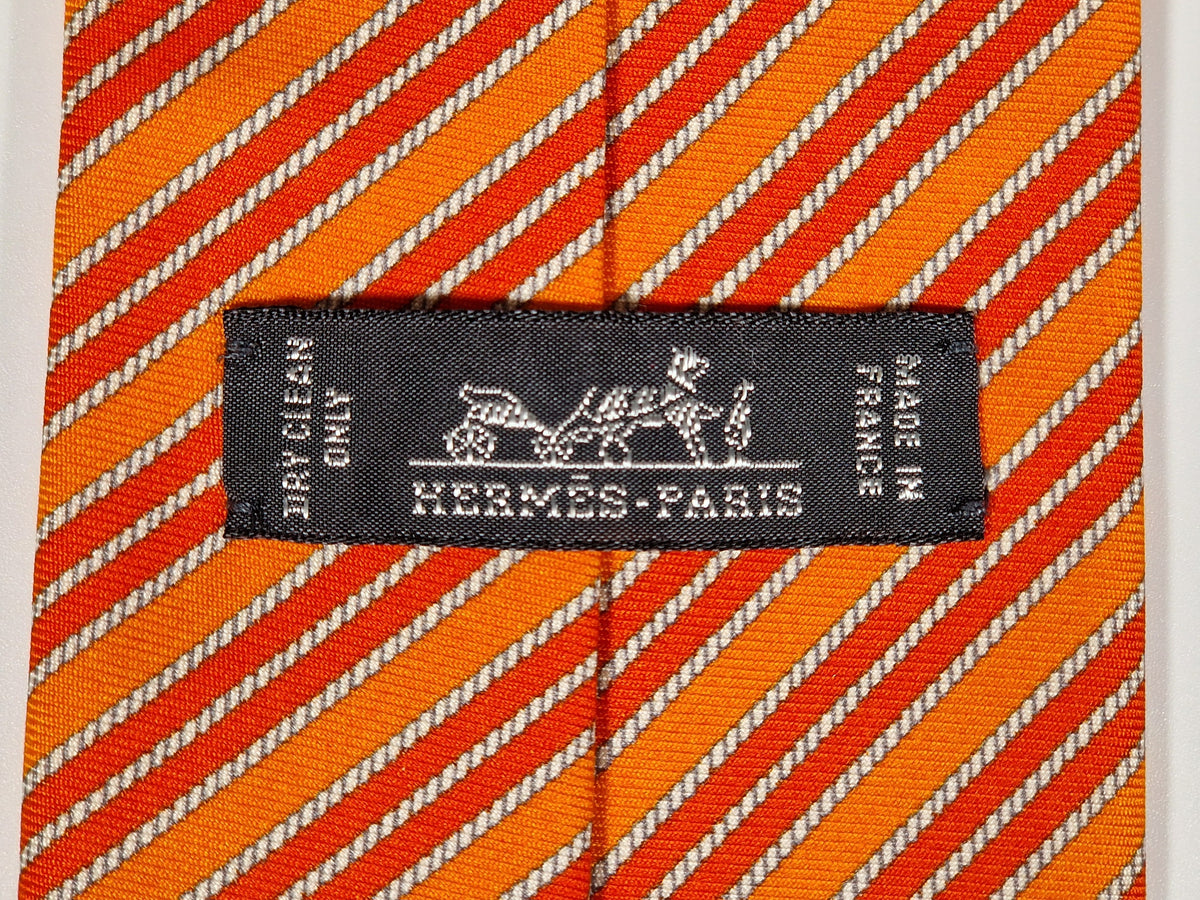 646007 Hermès tie orange Striped sail pattern 646007 OA