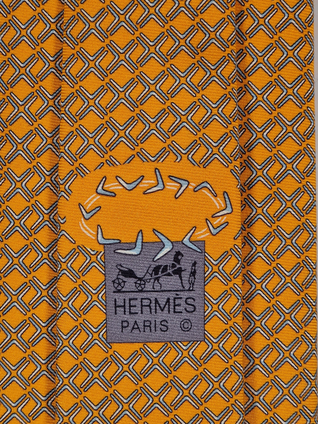 646060 Hermès tie orange boomerang pattern 646060 OA with box