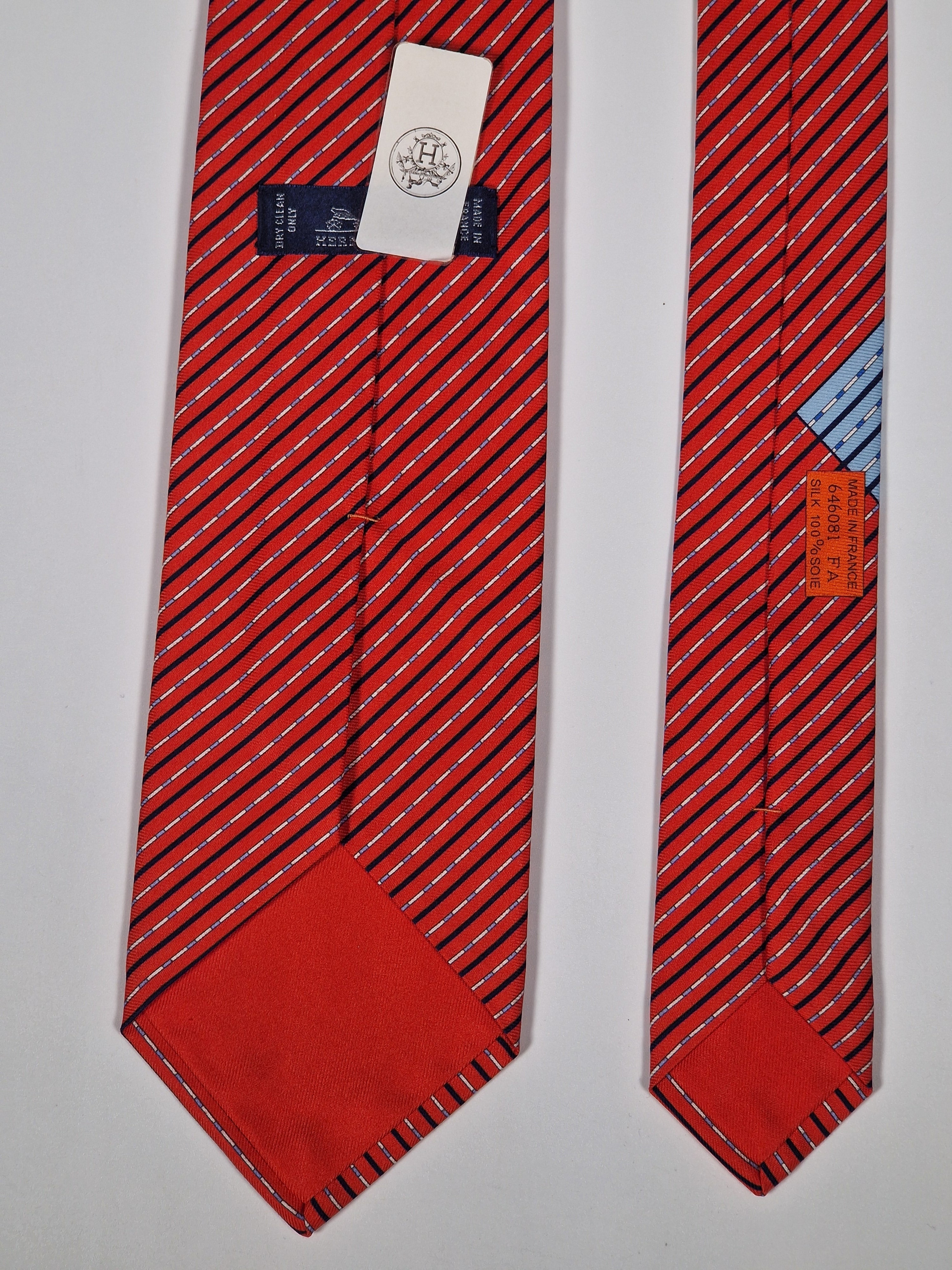 Hermès silk tie red swimming lanes pattern 646081 FA