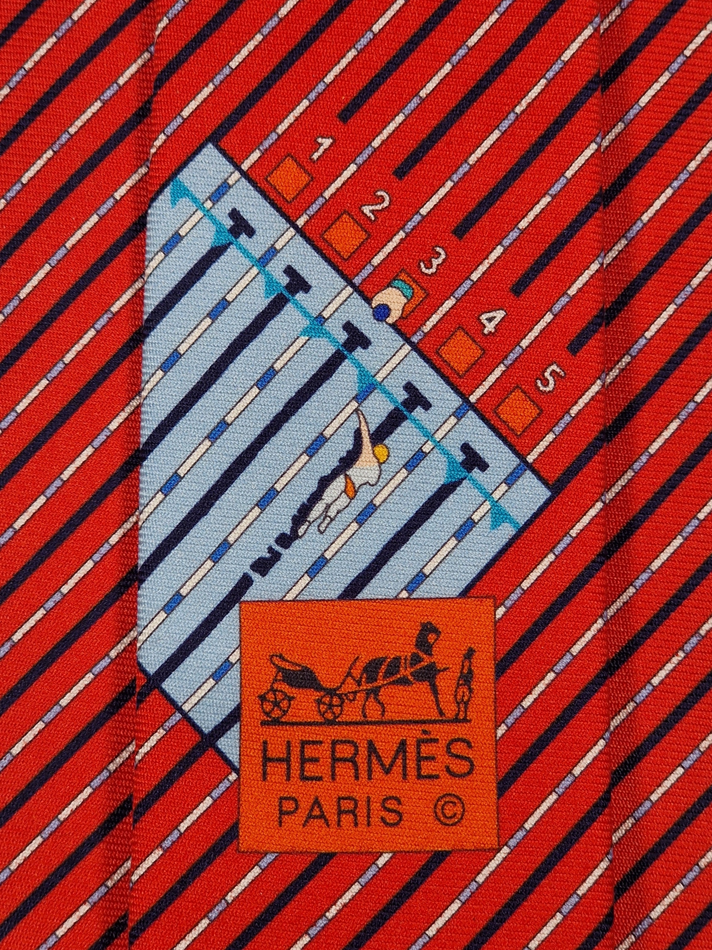 Hermès silk tie red swimming lanes pattern 646081 FA