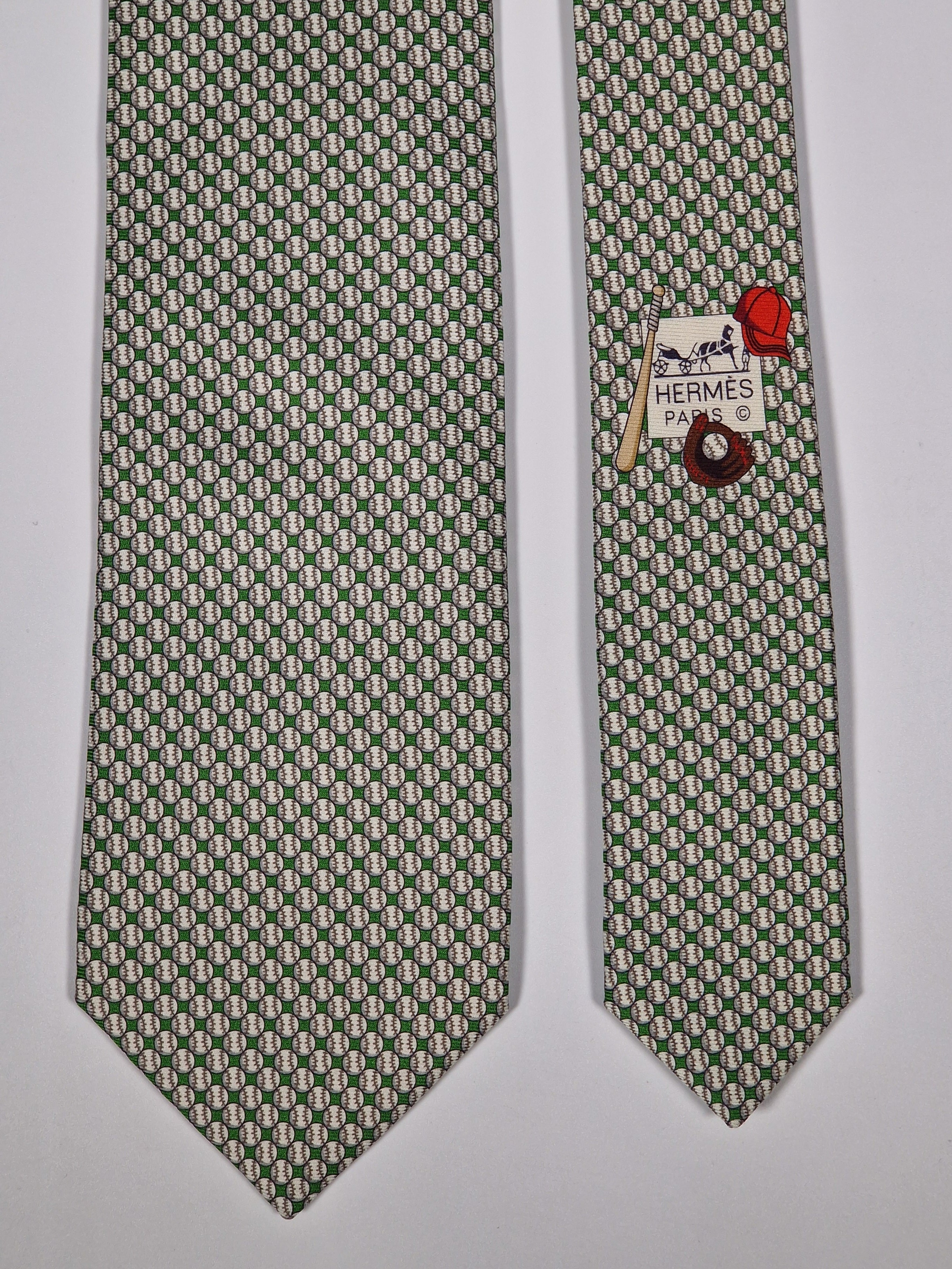 Hermès silk tie green basebal pattern 646083 FA