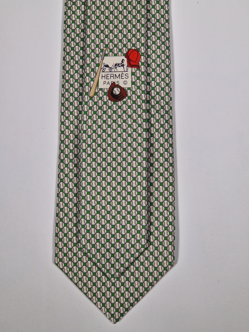 Hermès silk tie green basebal pattern 646083 FA