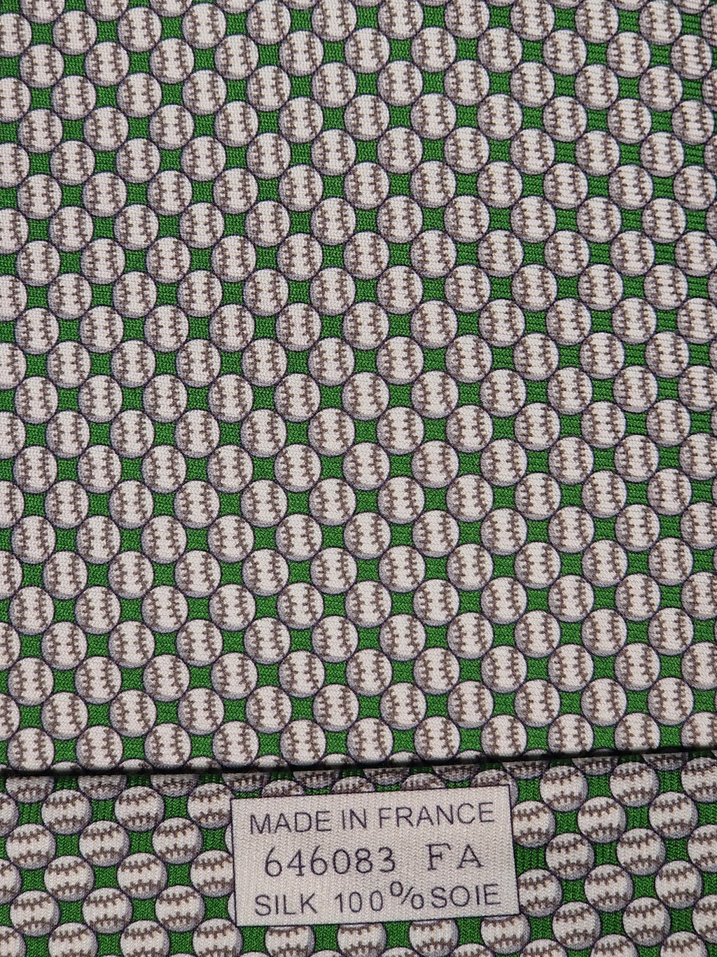 Hermès silk tie green basebal pattern 646083 FA