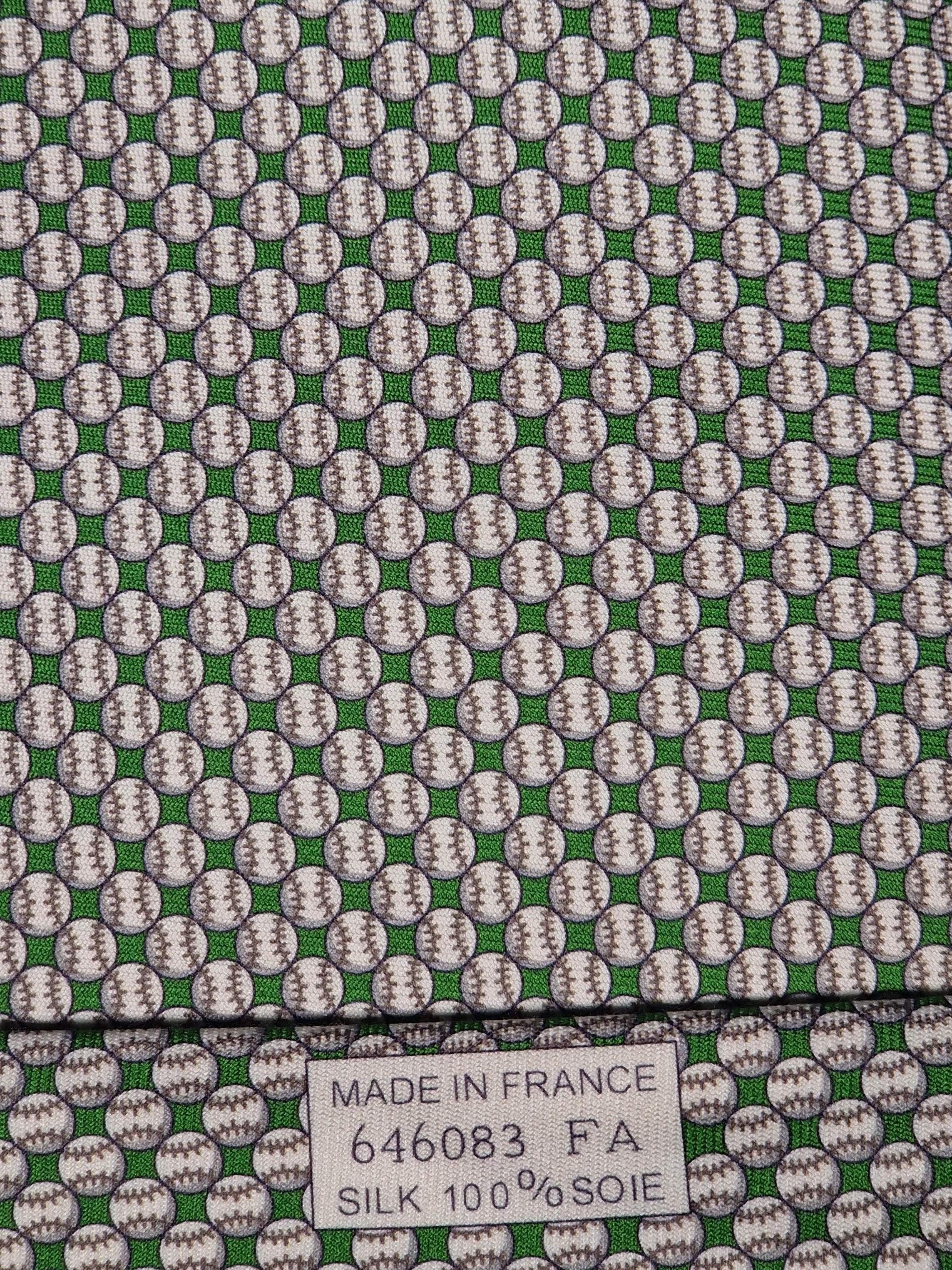 Hermès silk tie green basebal pattern 646083 FA