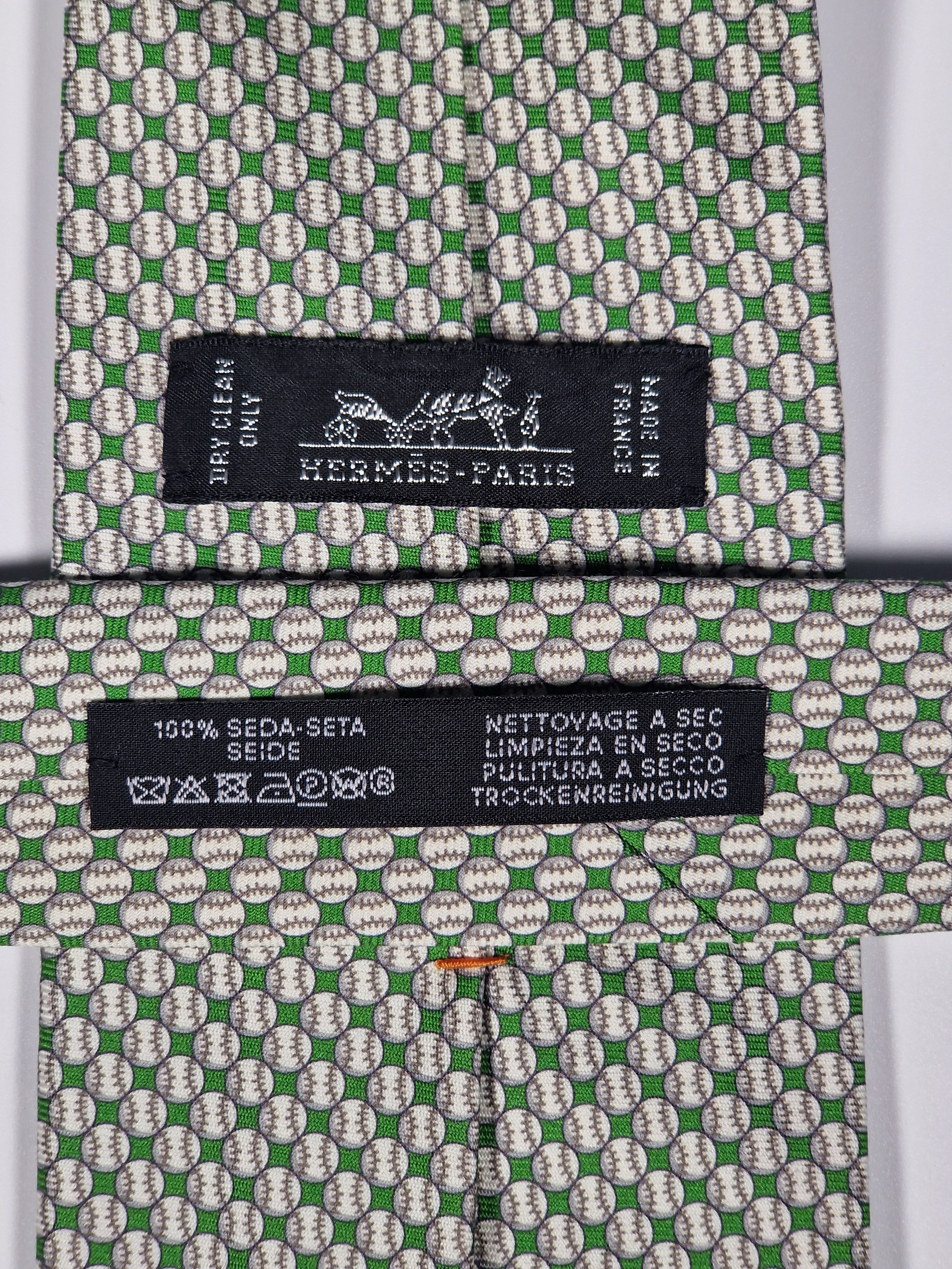 Hermès silk tie green basebal pattern 646083 FA
