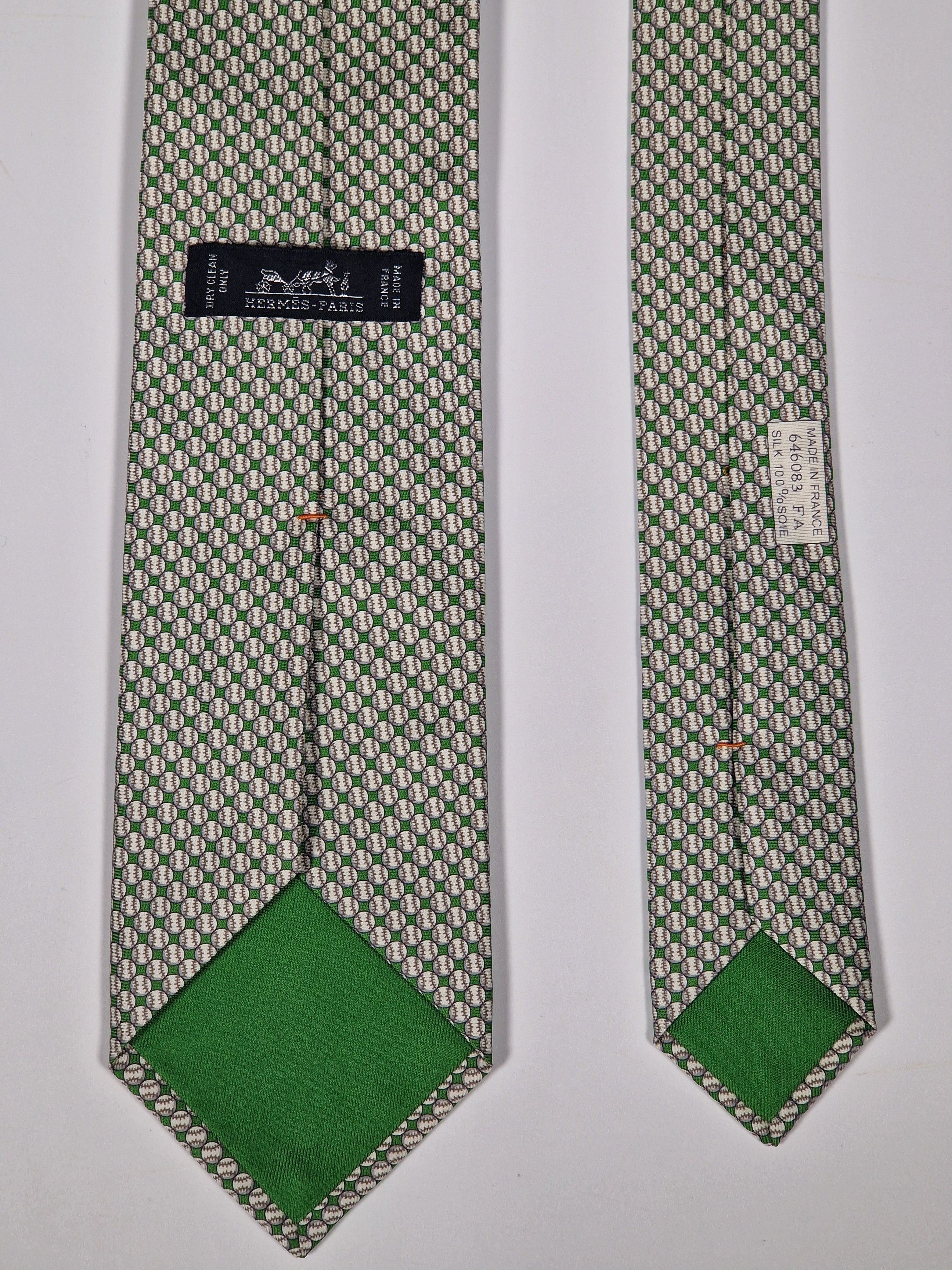 Hermès silk tie green basebal pattern 646083 FA