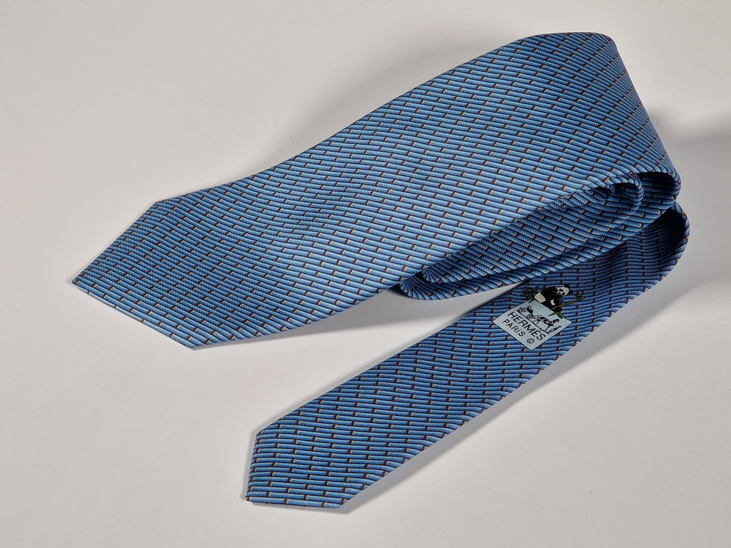 Hermès silk tie blue panda and bambu pattern Hermès 646102 FA