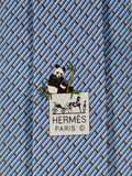 Hermès silk tie blue panda and bambu pattern Hermès 646102 FA