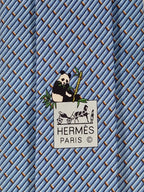 Hermès silk tie blue panda and bambu pattern Hermès 646102 FA