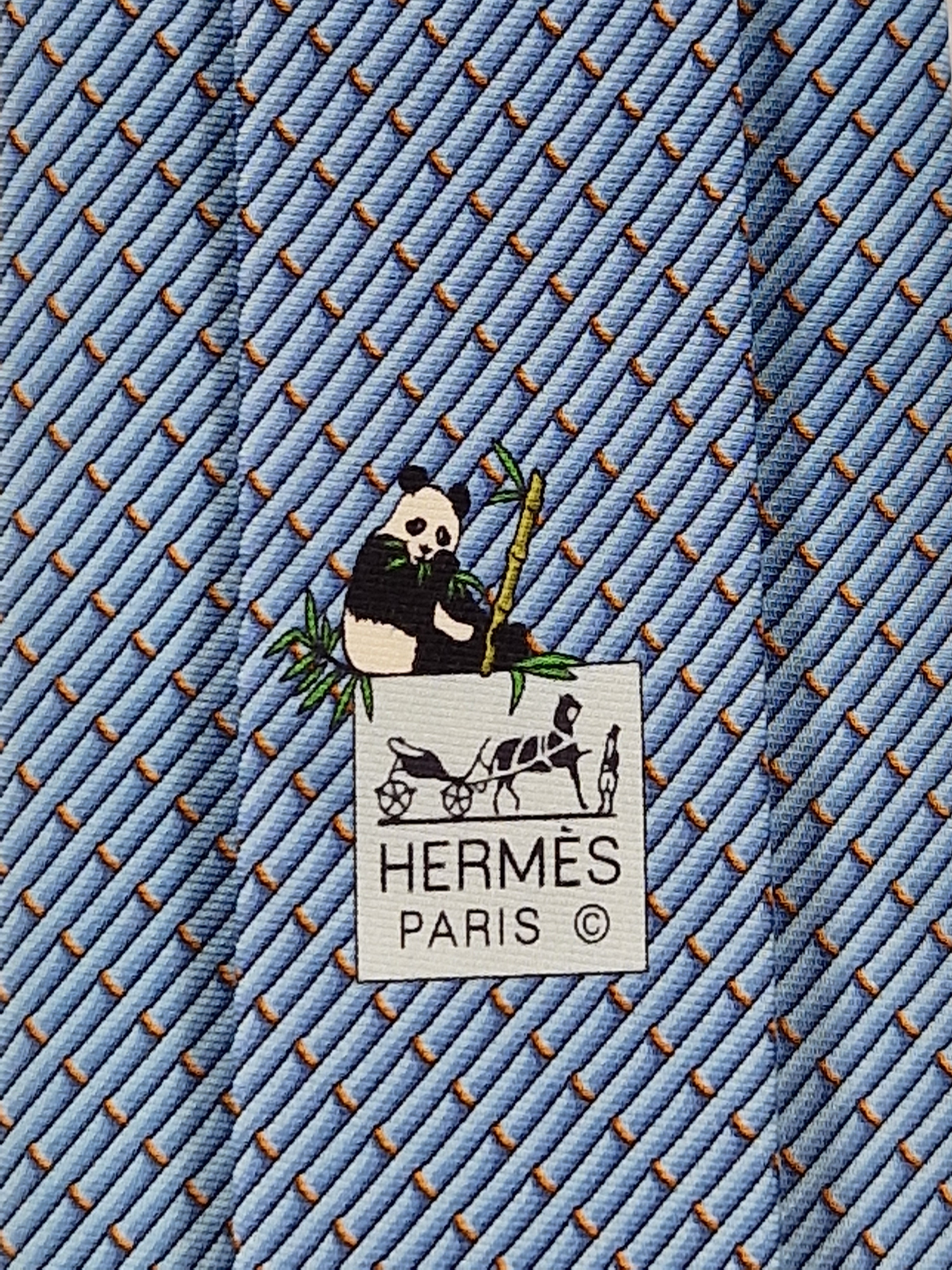 Hermès silk tie blue panda and bambu pattern Hermès 646102 FA