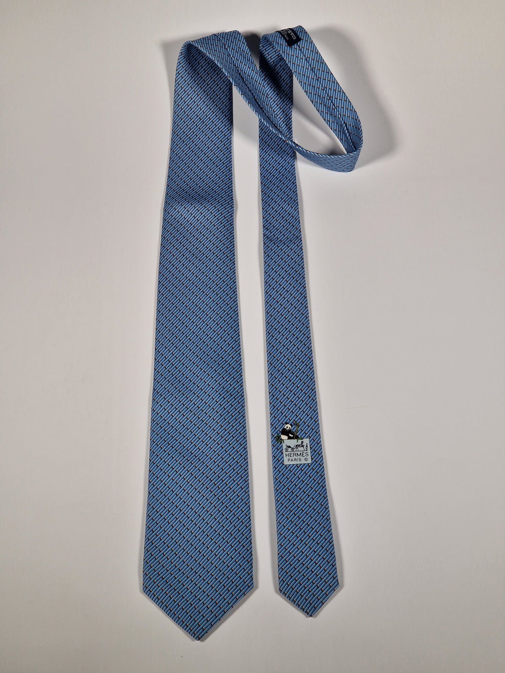 Hermès silk tie blue panda and bambu pattern Hermès 646102 FA