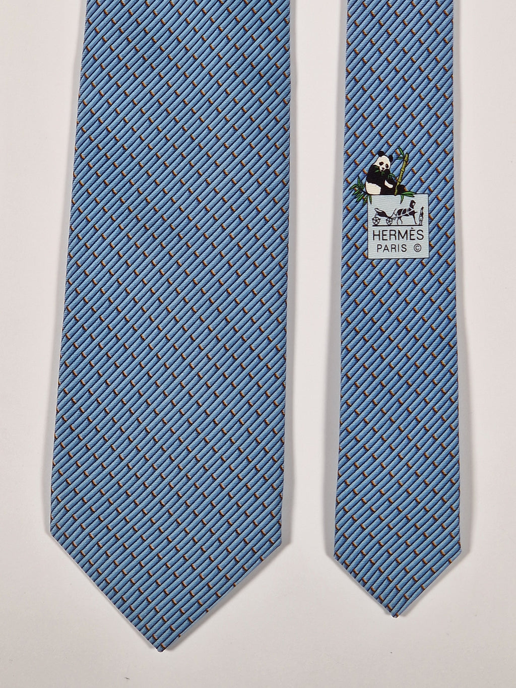 Hermès silk tie blue panda and bambu pattern Hermès 646102 FA