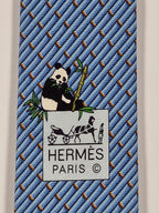 Hermès silk tie blue panda and bambu pattern Hermès 646102 FA