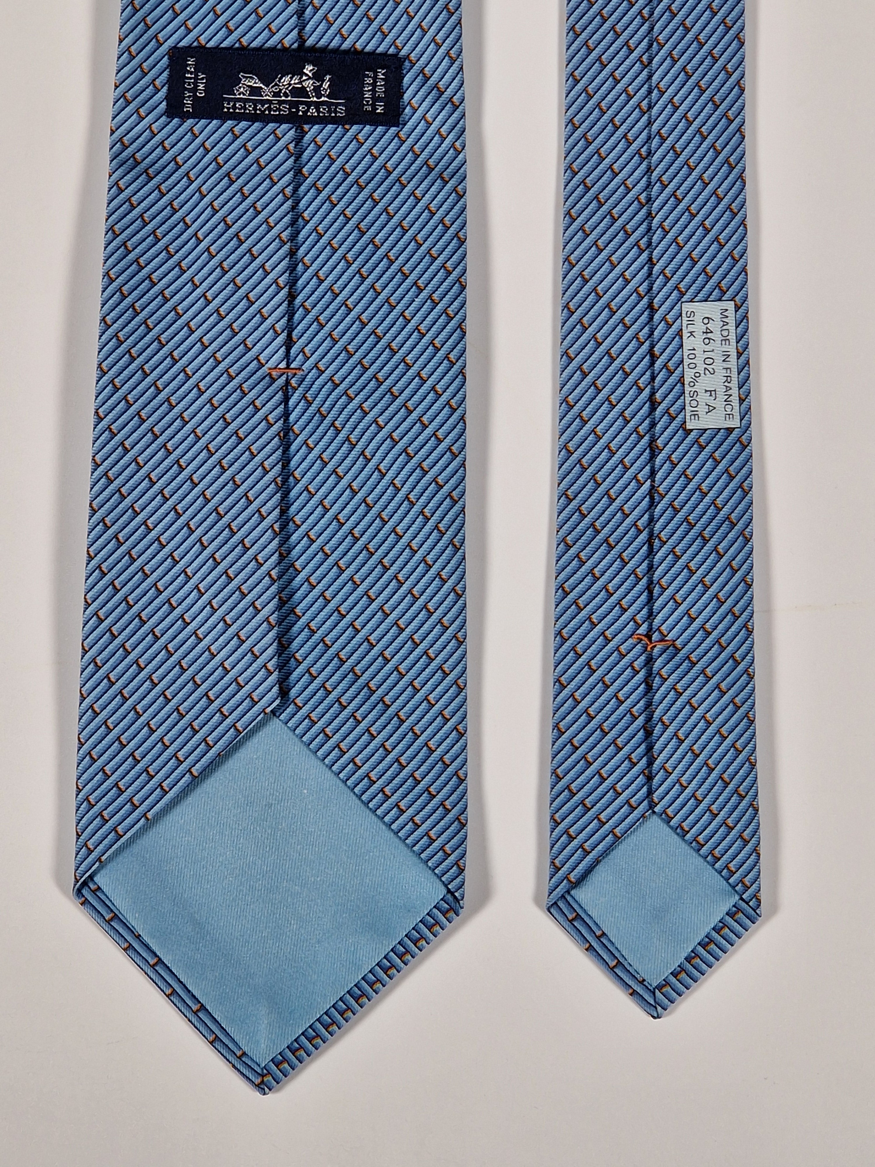 Hermès silk tie blue panda and bambu pattern Hermès 646102 FA