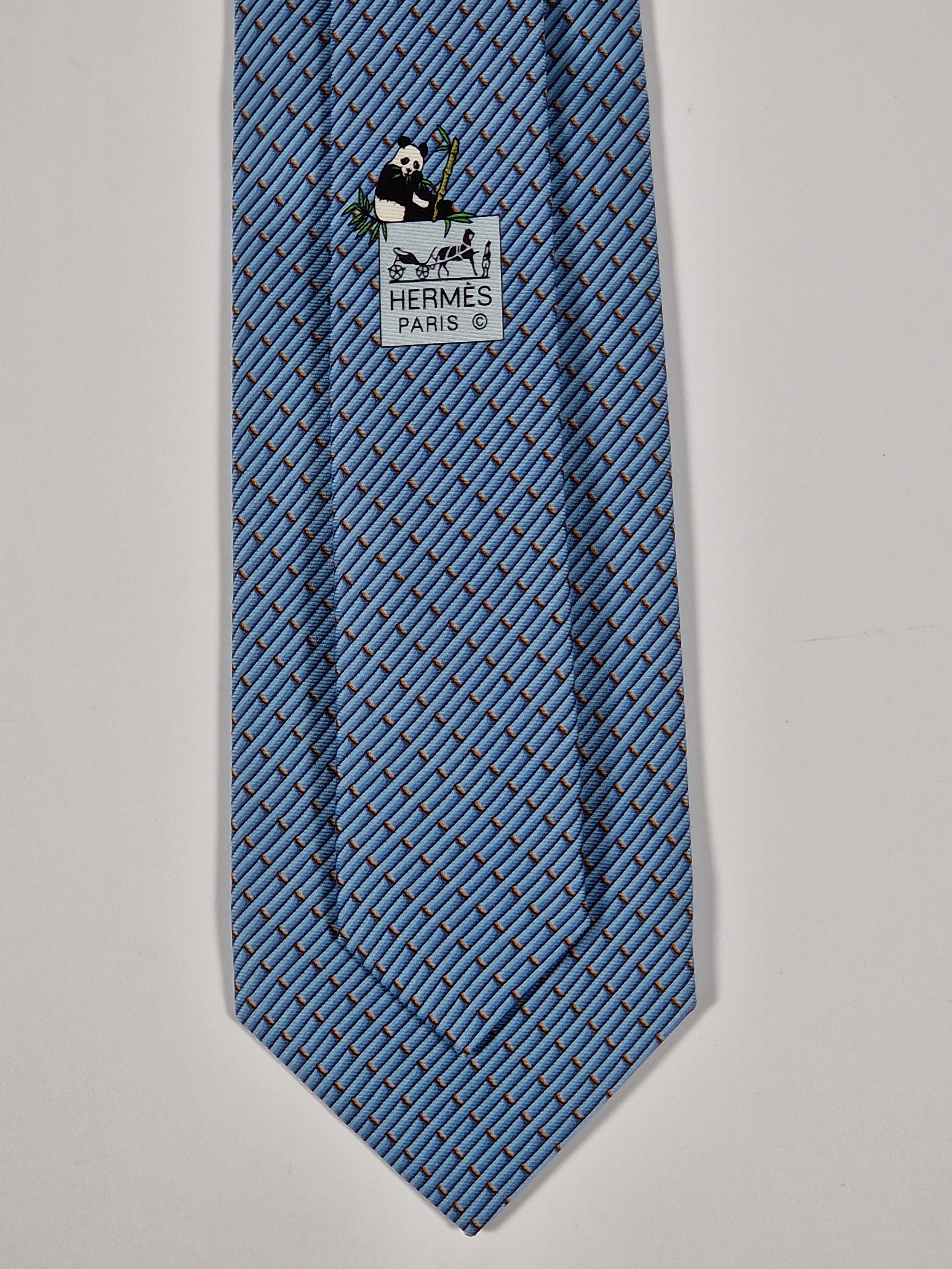Hermès silk tie blue panda and bambu pattern Hermès 646102 FA