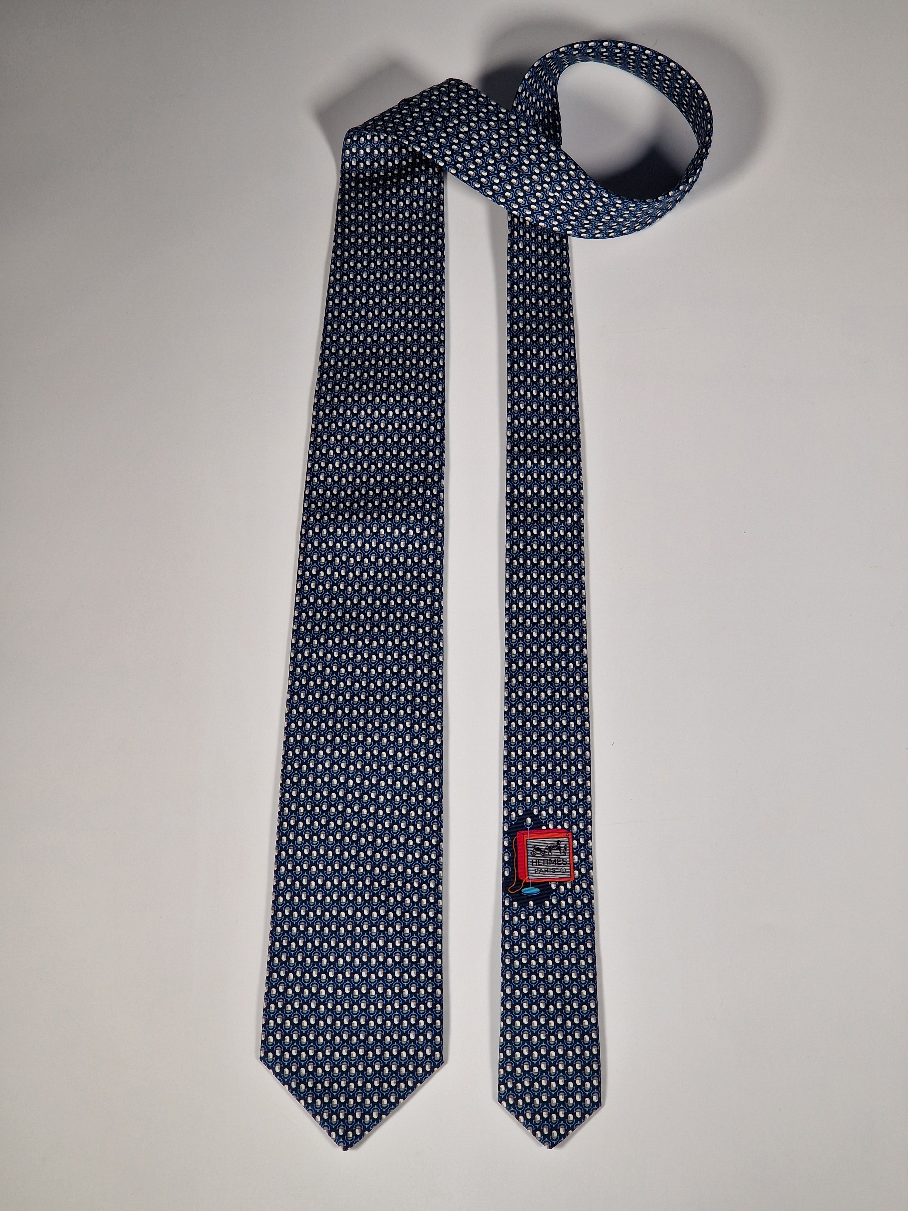 Hermès silk tie blue whimsical microphone pattern 646108 FA