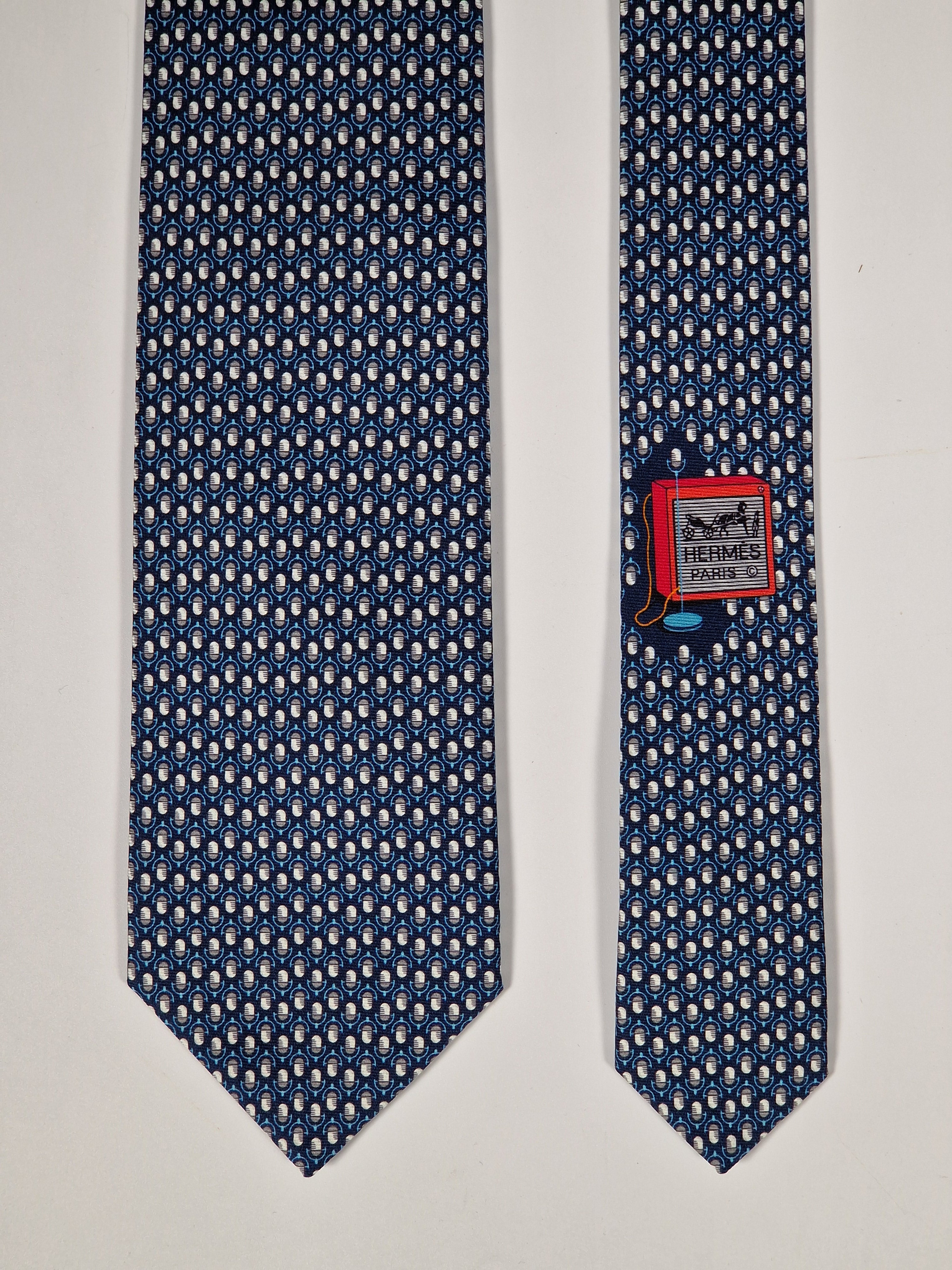 Hermès silk tie blue whimsical microphone pattern 646108 FA