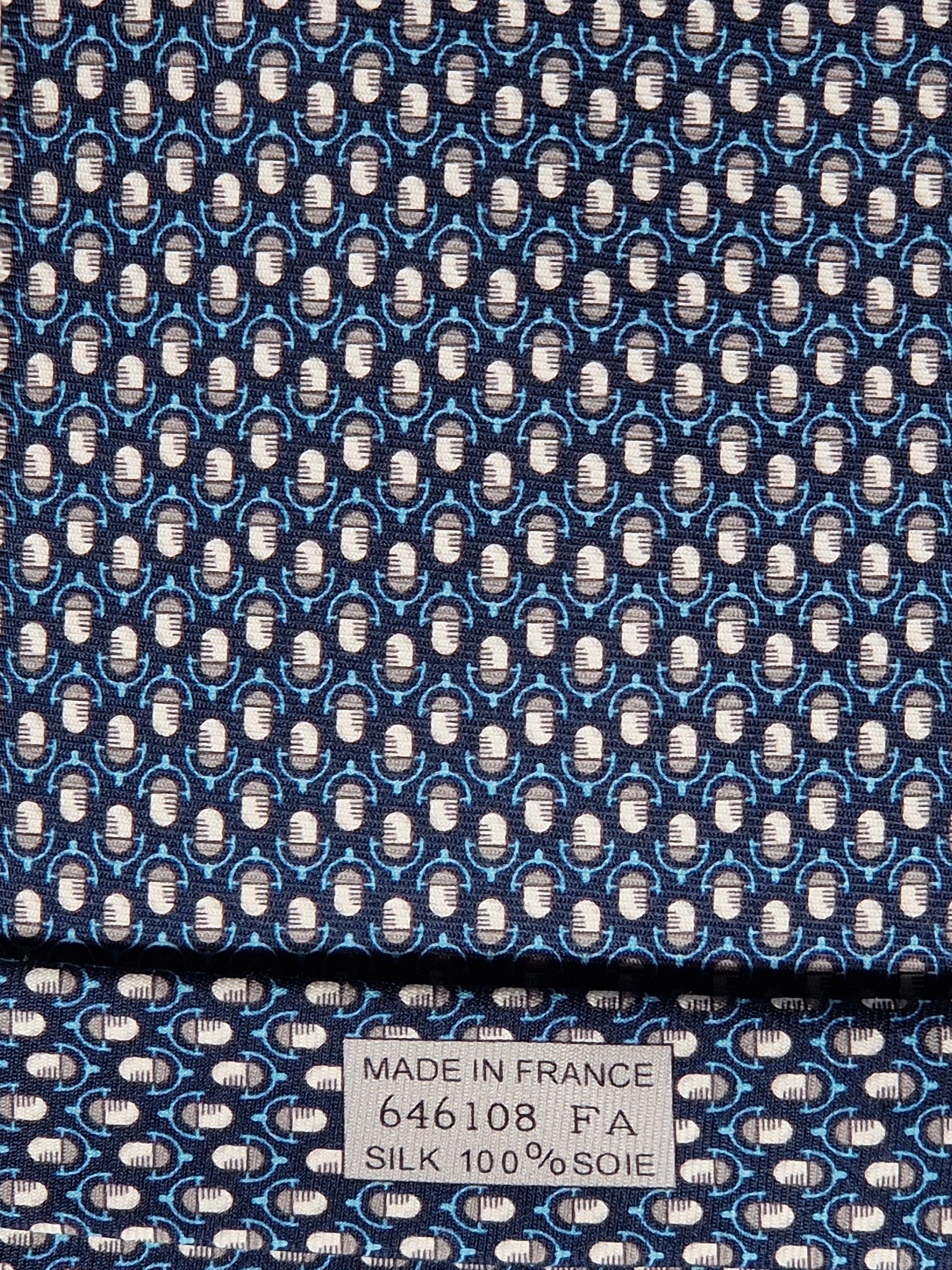 Hermès silk tie blue whimsical microphone pattern 646108 FA